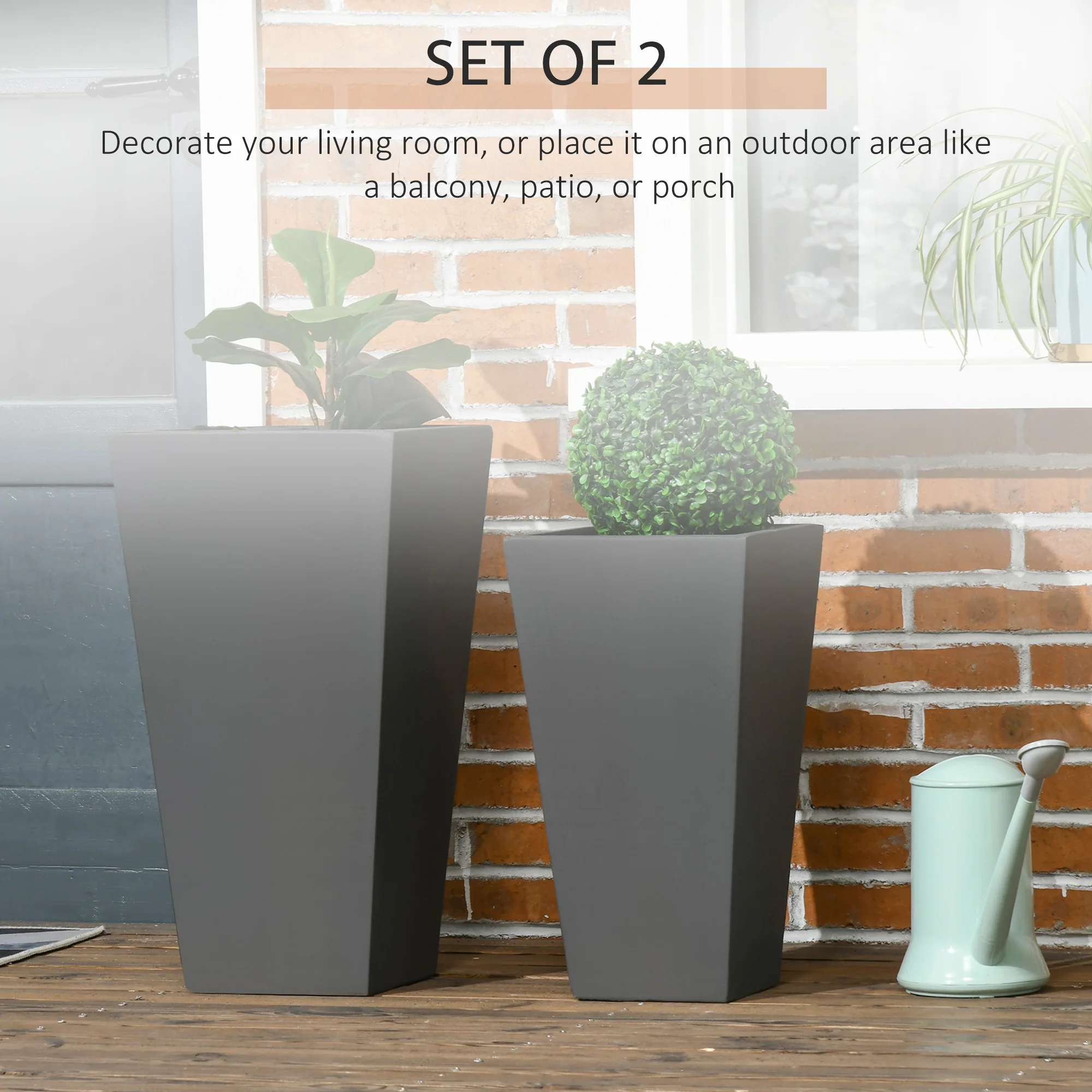 2-Pack Outdoor Planter Set, Flower Pots with Drainage Holes, Durable & Stackable Plant Pot, 22in & 18in, for Porch, Entryway, Patio, Yard, Garden, Gray - Image 6