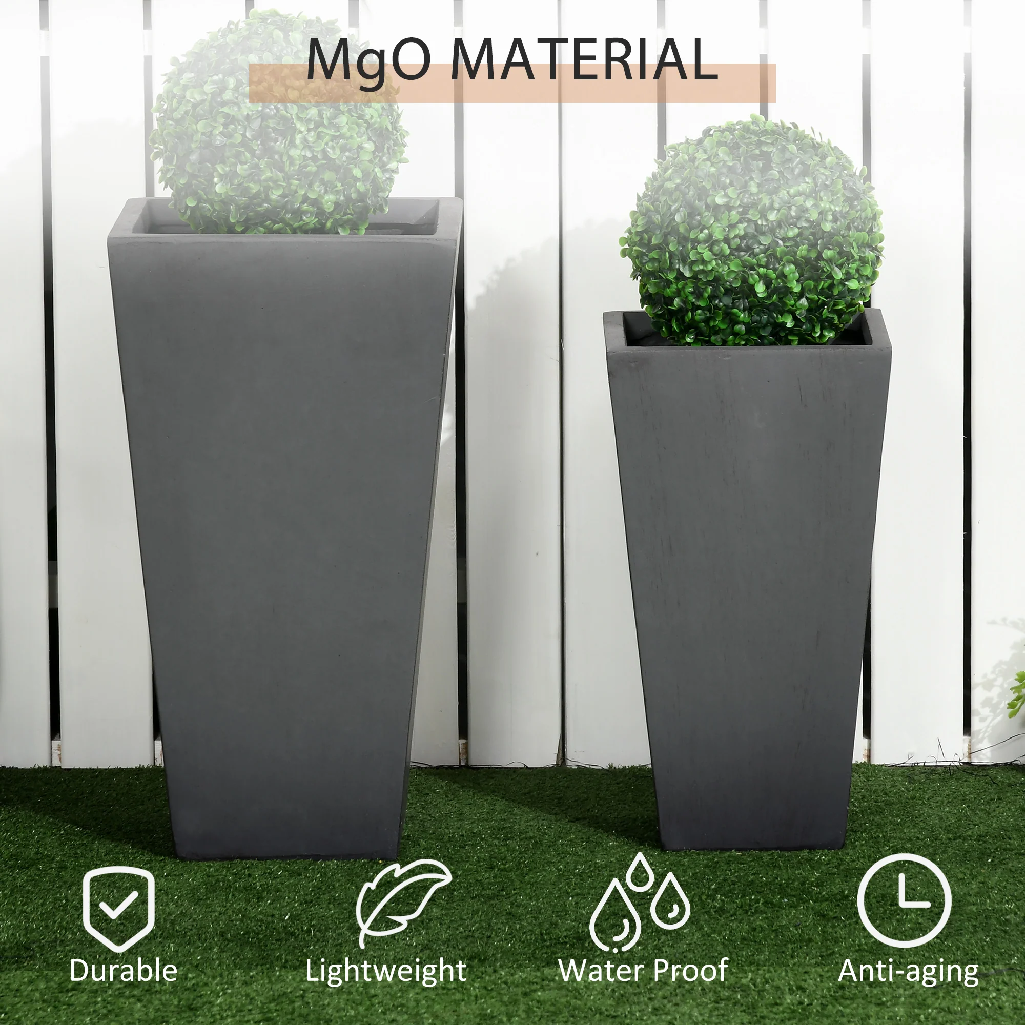 2-Pack Outdoor Planter Set, Flower Pots with Drainage Holes, Durable & Stackable Plant Pot, 22in & 18in, for Porch, Entryway, Patio, Yard, Garden, Gray - Image 7