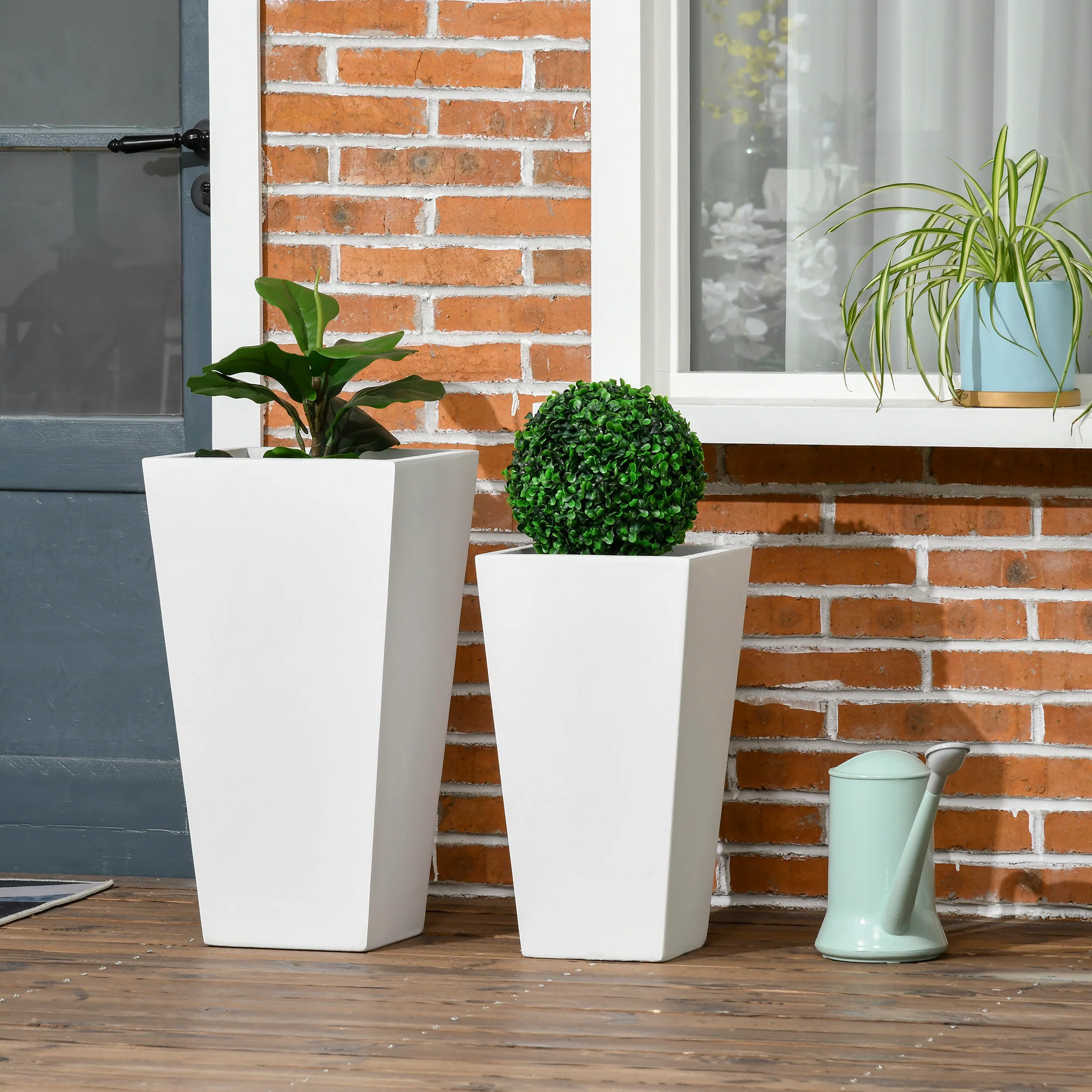2-Pack Outdoor Planter Set, Flower Pots with Drainage Holes, Durable & Stackable Plant Pot, 22in & 18in, for Porch, Entryway, Patio, Yard, Garden, White - Image 4