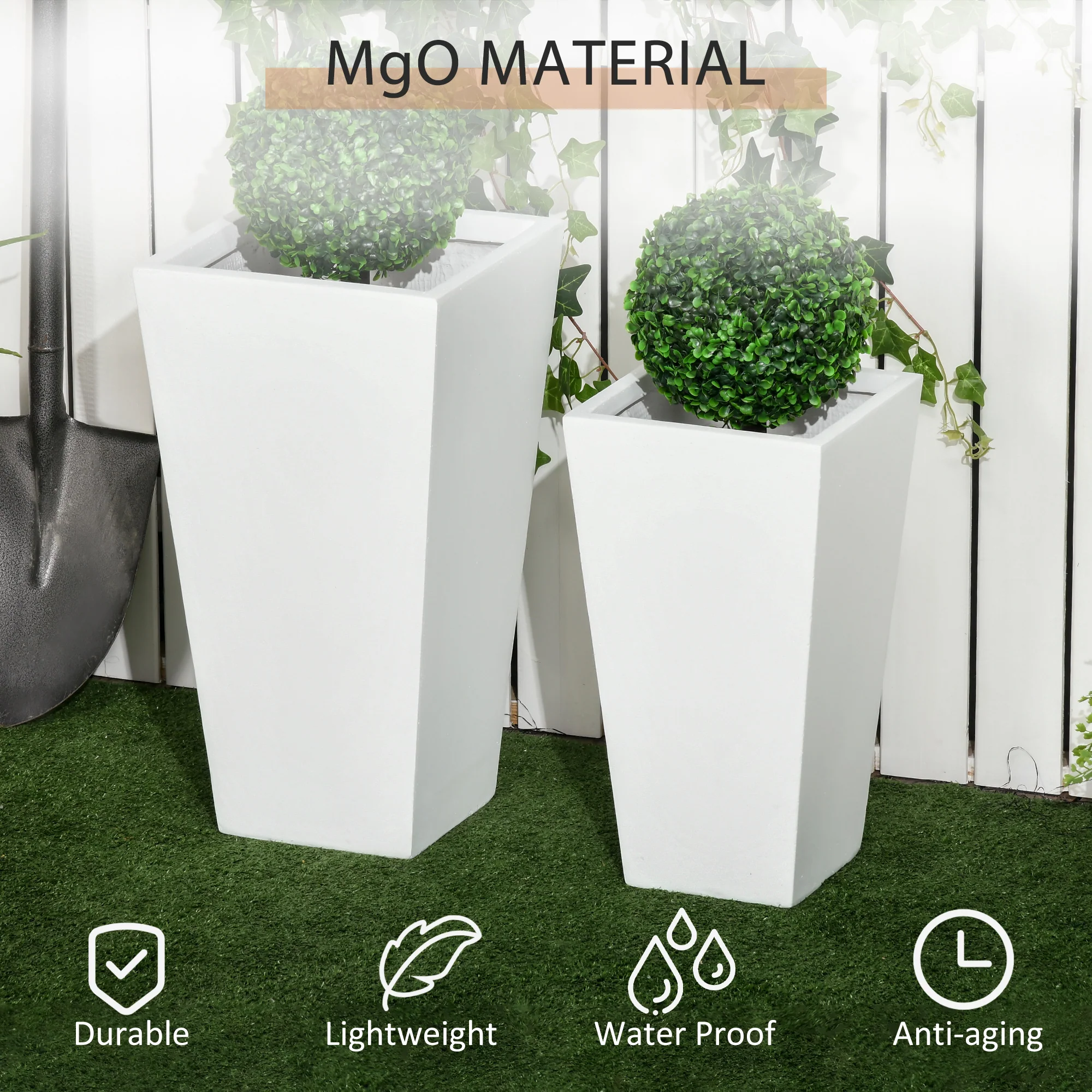 2-Pack Outdoor Planter Set, Flower Pots with Drainage Holes, Durable & Stackable Plant Pot, 22in & 18in, for Porch, Entryway, Patio, Yard, Garden, White - Image 7