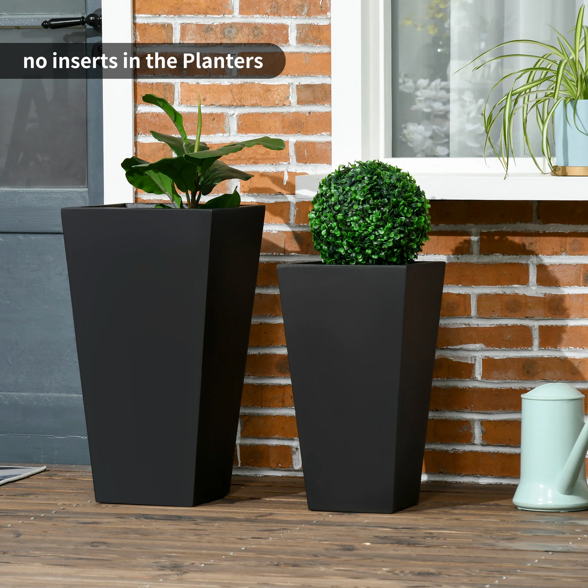 2-Pack Outdoor Planter Set, Flower Pots with Drainage Holes, Durable & Stackable Plant Pot, 22in & 18in, for Porch, Entryway, Patio, Yard, Garden, Black - Image 3