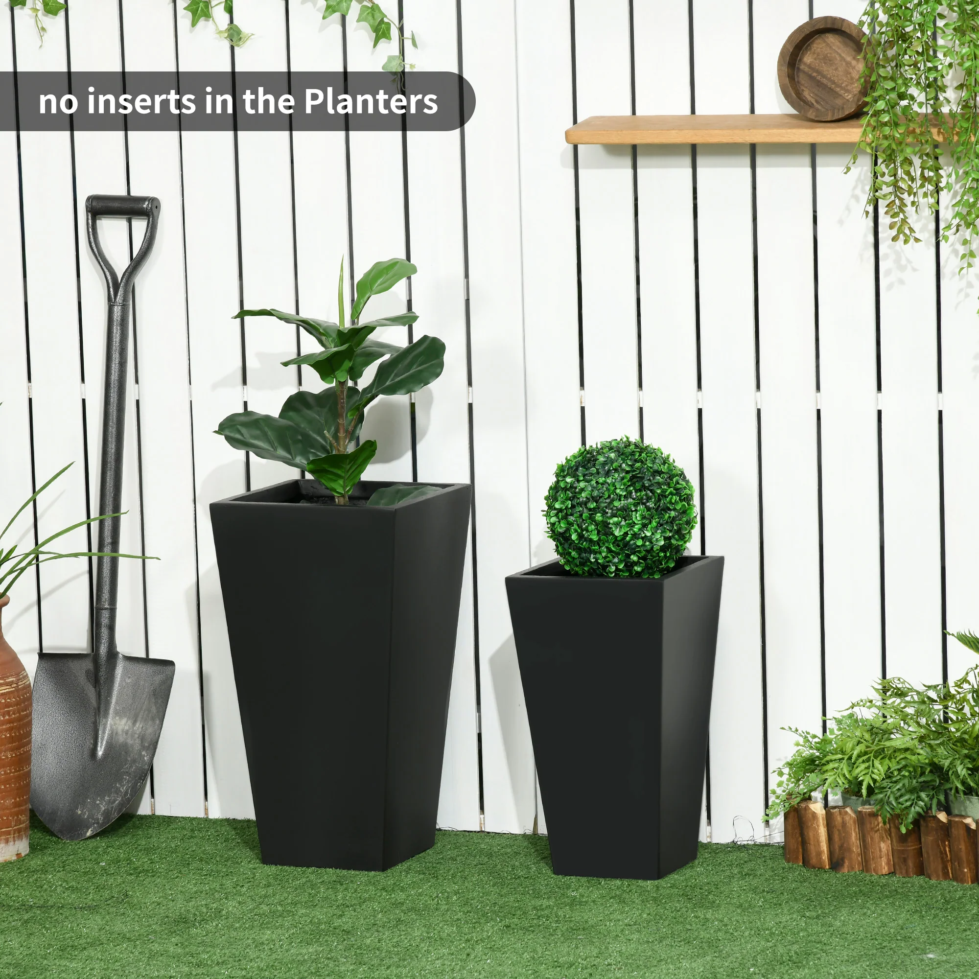 2-Pack Outdoor Planter Set, Flower Pots with Drainage Holes, Durable & Stackable Plant Pot, 22in & 18in, for Porch, Entryway, Patio, Yard, Garden, Black - Image 4