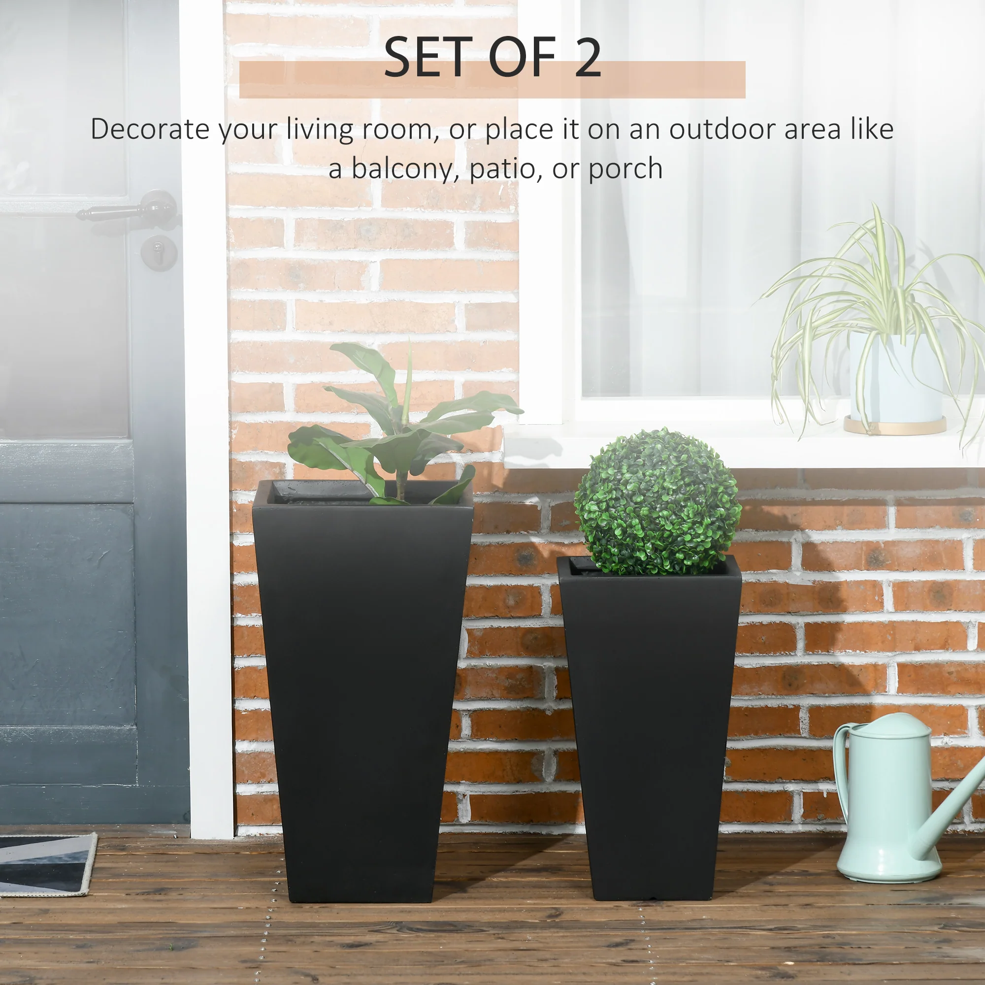 2-Pack Outdoor Planter Set, Flower Pots with Drainage Holes, Durable & Stackable Plant Pot, 22in & 18in, for Porch, Entryway, Patio, Yard, Garden, Black - Image 6