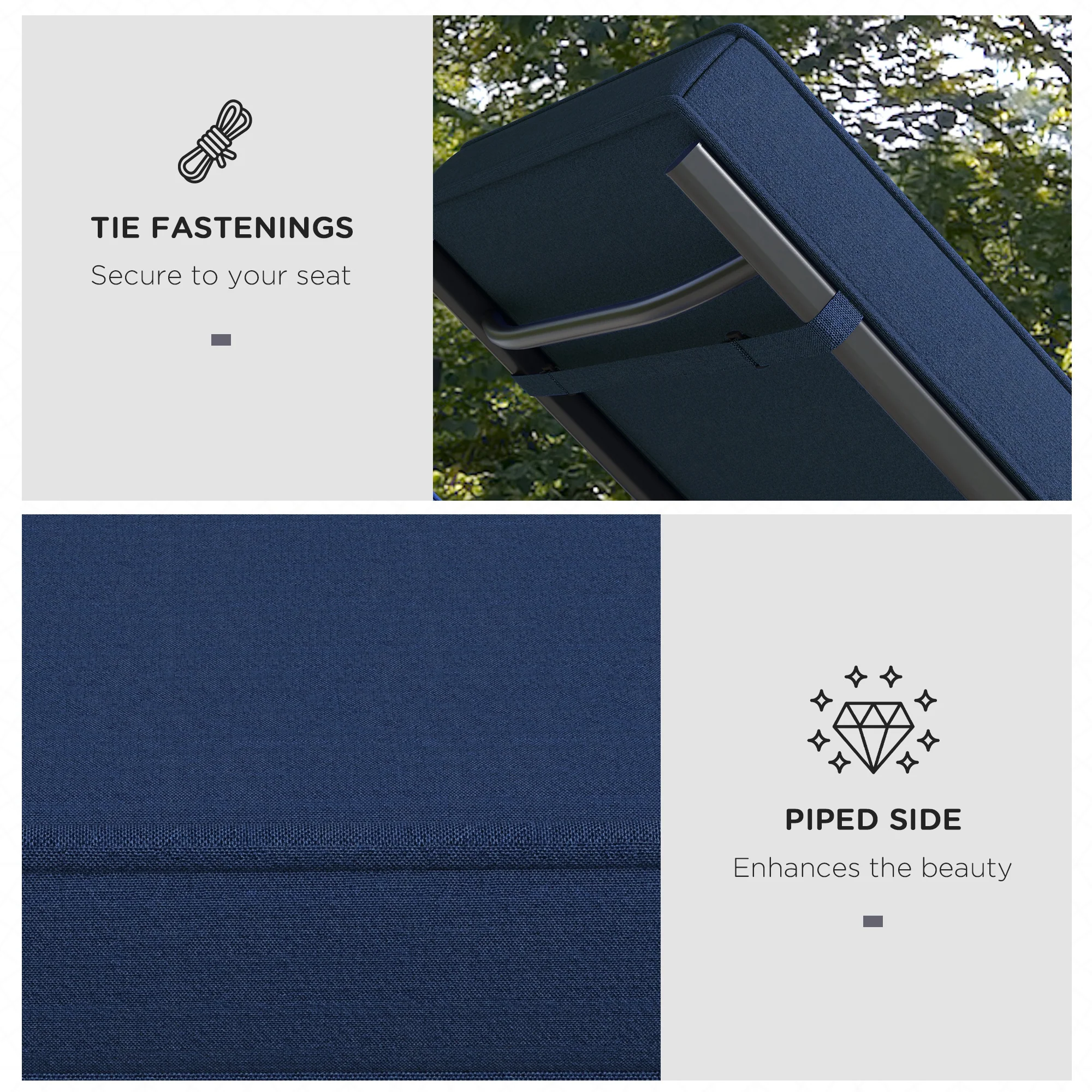 2-Pack Patio Chair Cushions with Backrests for Outdoor Lounge, Navy Blue - Image 7