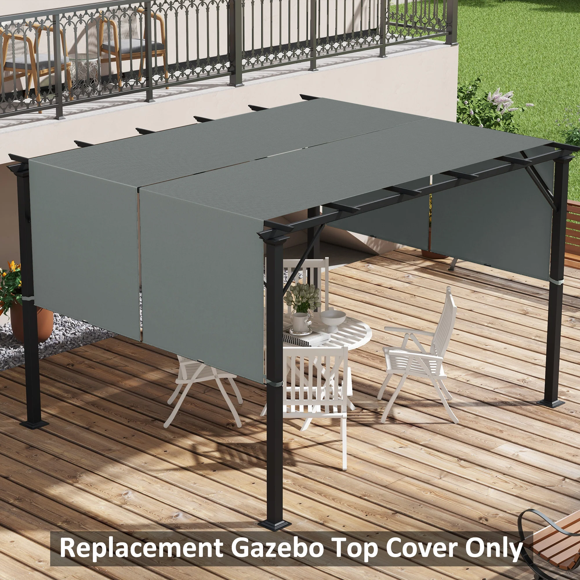 2 PCS 4 x 16ft UV-Protection Pergola Replacement Canopy Shade Cover, Dark Gray - Image 3