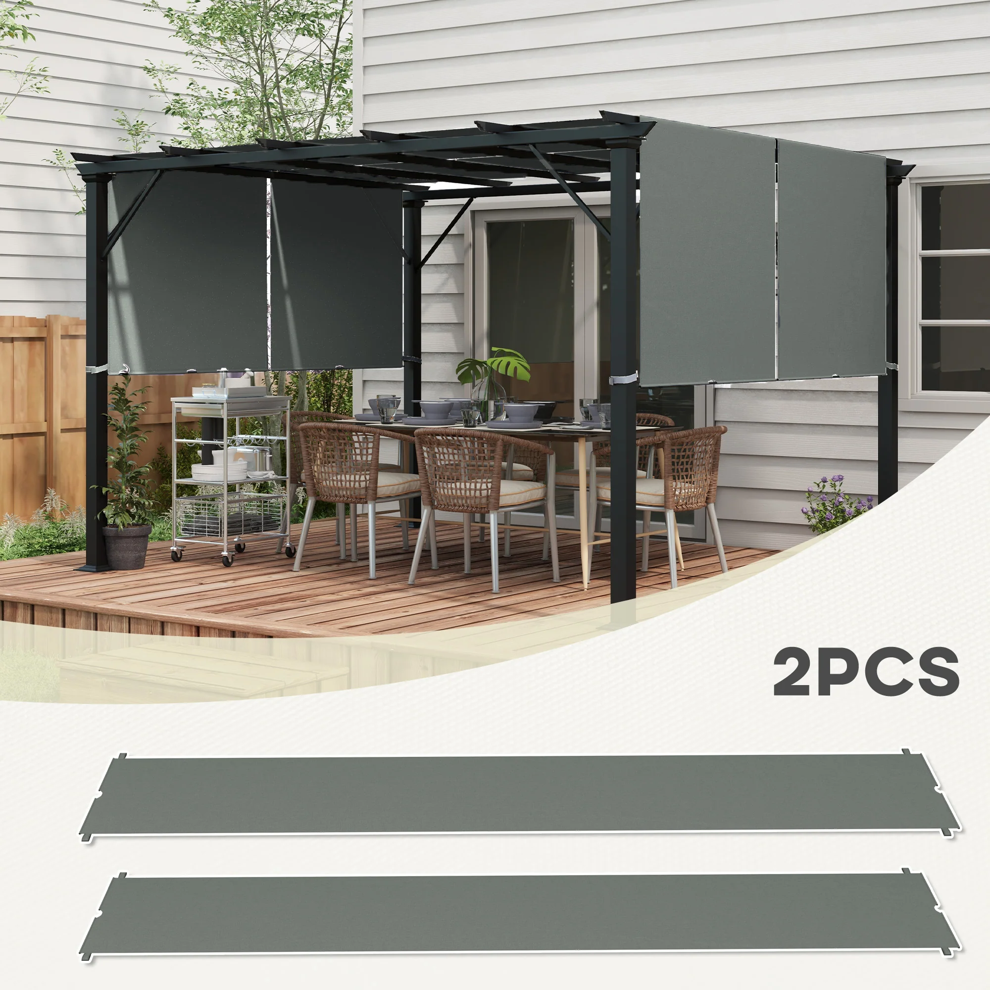 2 PCS 4 x 16ft UV-Protection Pergola Replacement Canopy Shade Cover, Dark Gray - Image 6