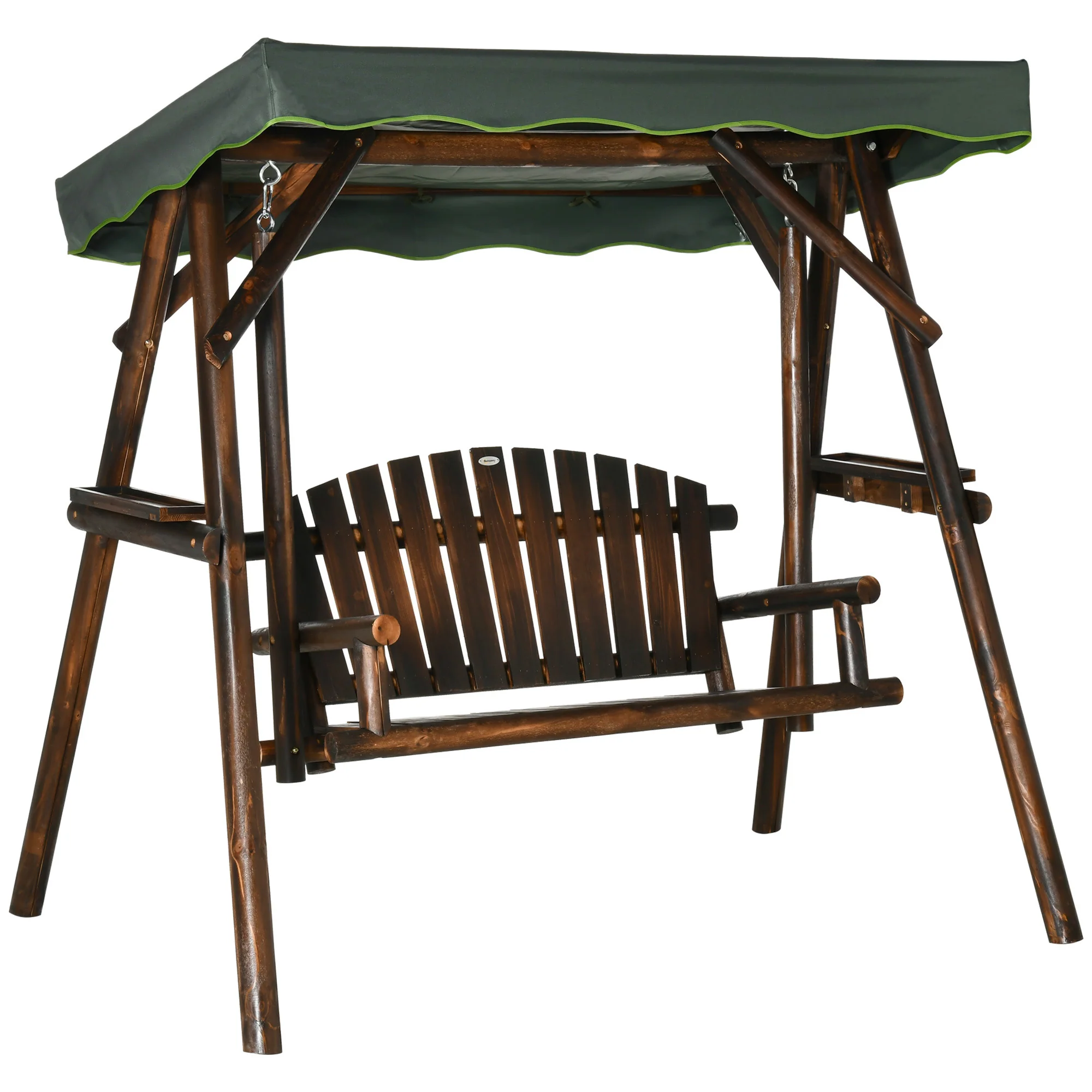 2-Person Outdoor Hanging Swing Chair with Adjustable Canopy and Side Trays