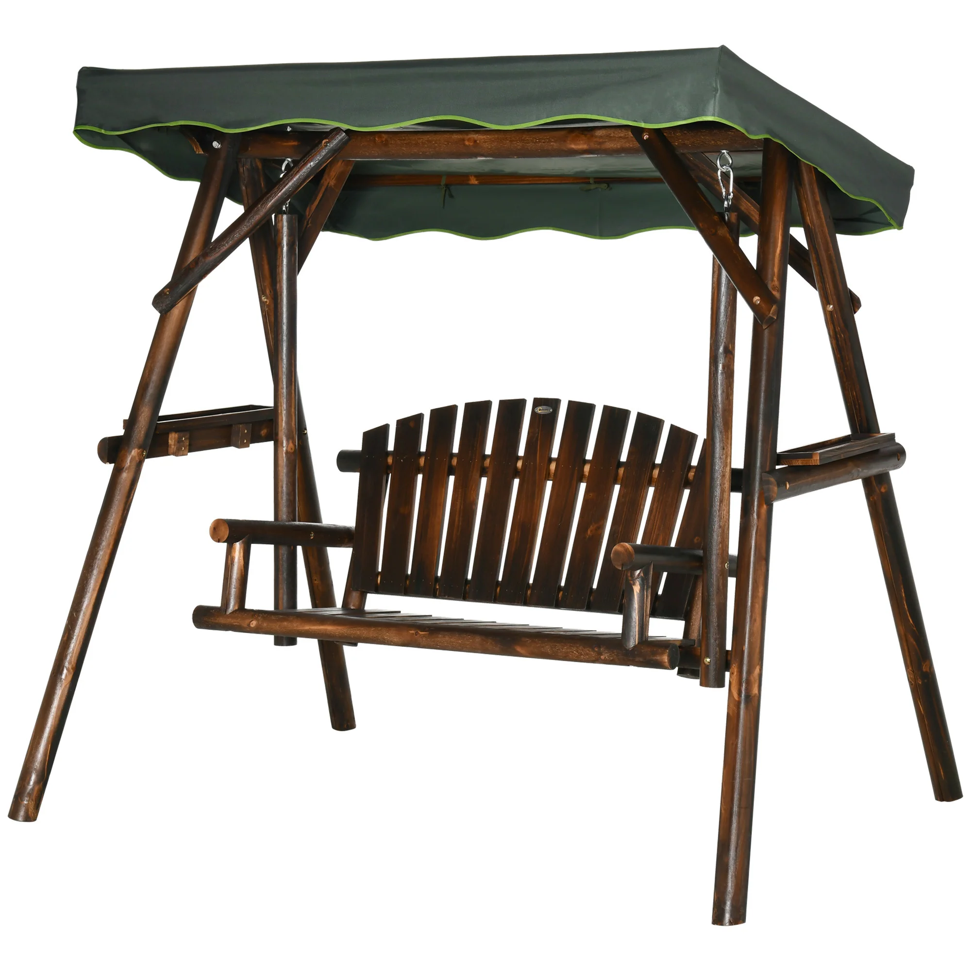 2-Person Outdoor Hanging Swing Chair with Adjustable Canopy and Side Trays - Image 2