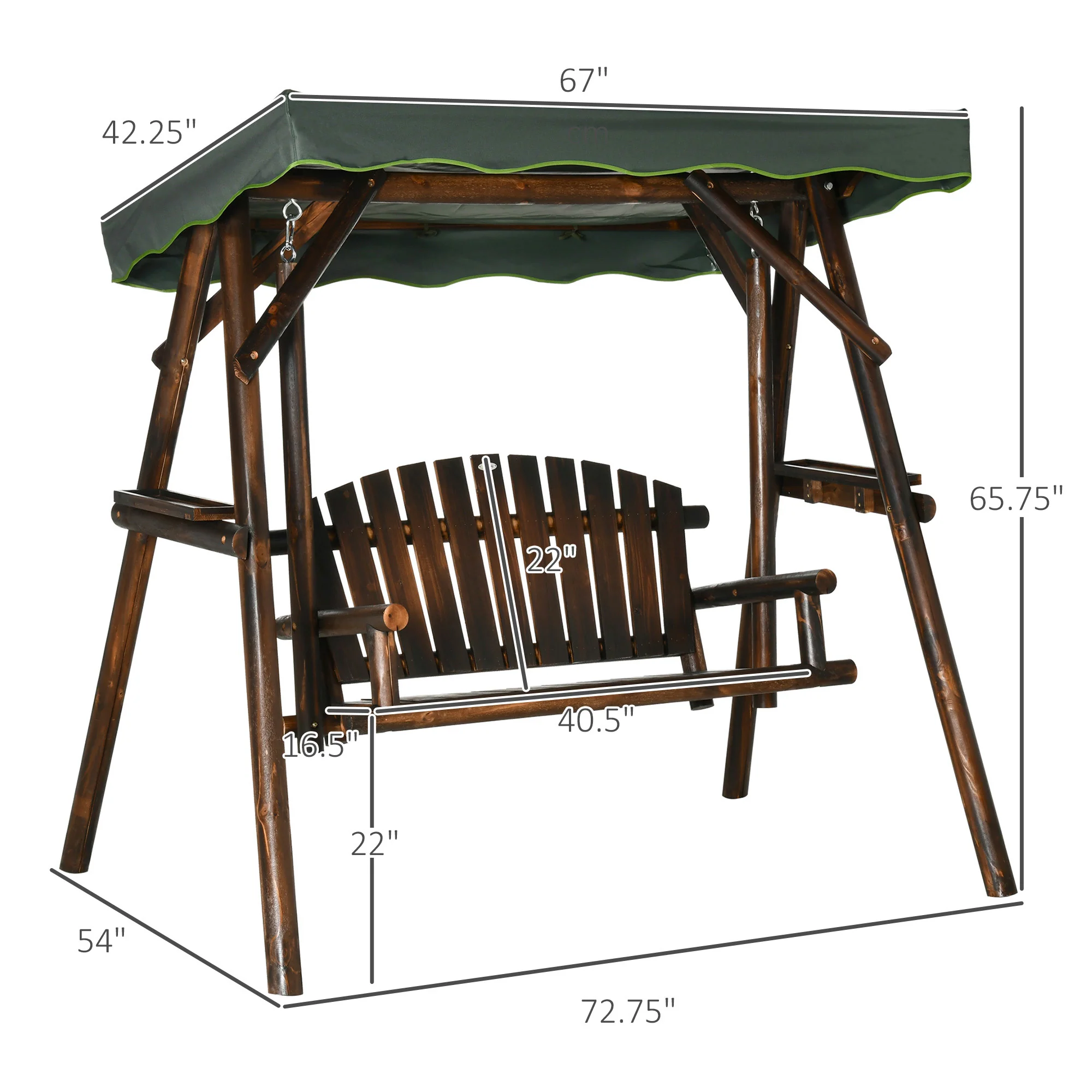 2-Person Outdoor Hanging Swing Chair with Adjustable Canopy and Side Trays - Image 5