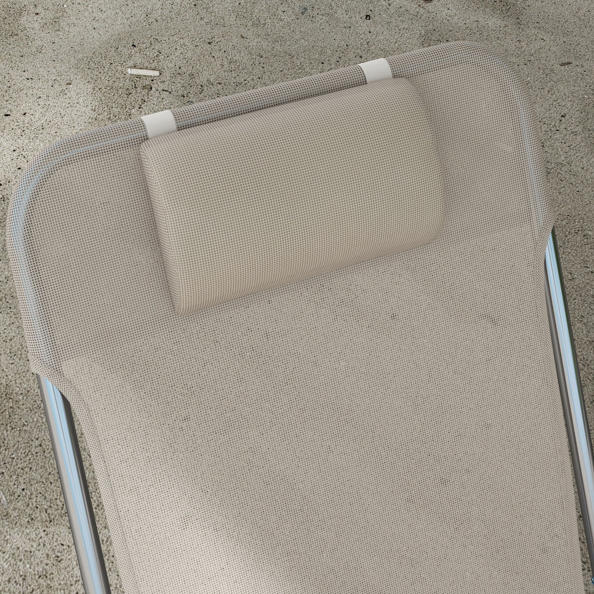 2-Piece Folding Sun Loungers with Reclining Back, Breathable Mesh & Headrest, Cream White - Image 10