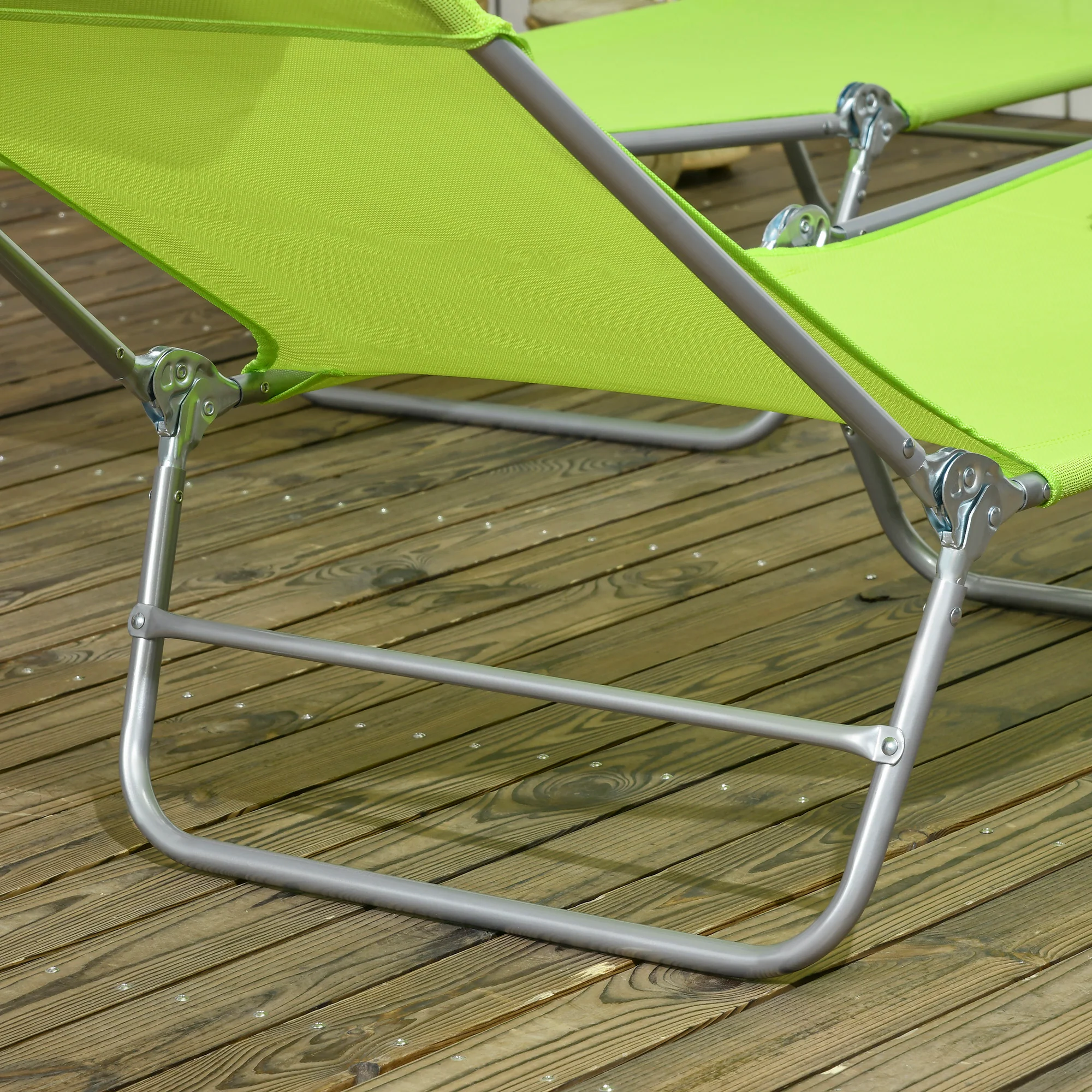 2-Piece Folding Chaise Lounge Chairs with Reclining Back, Breathable Mesh Seat & Headrest, Green - Image 11