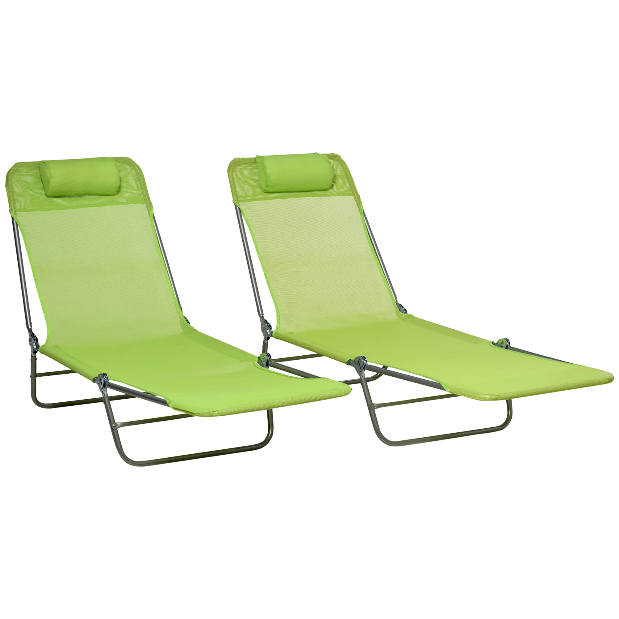 2-Piece Folding Chaise Lounge Chairs with Reclining Back, Breathable Mesh Seat & Headrest, Green - Image 12
