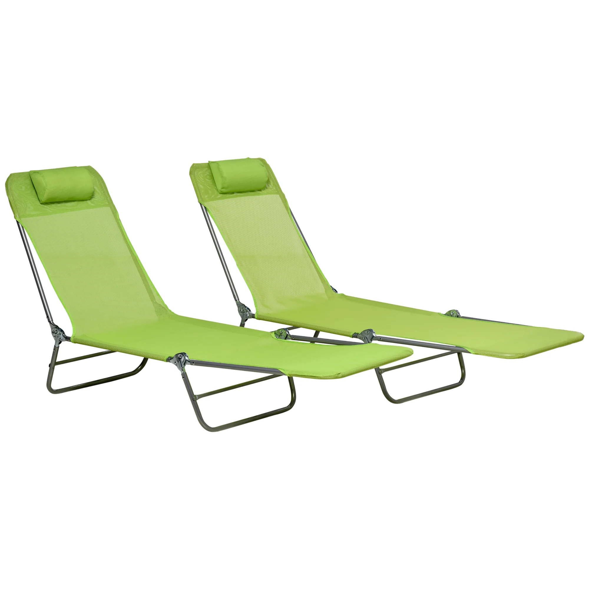 2-Piece Folding Chaise Lounge Chairs with Reclining Back, Breathable Mesh Seat & Headrest, Green - Image 2