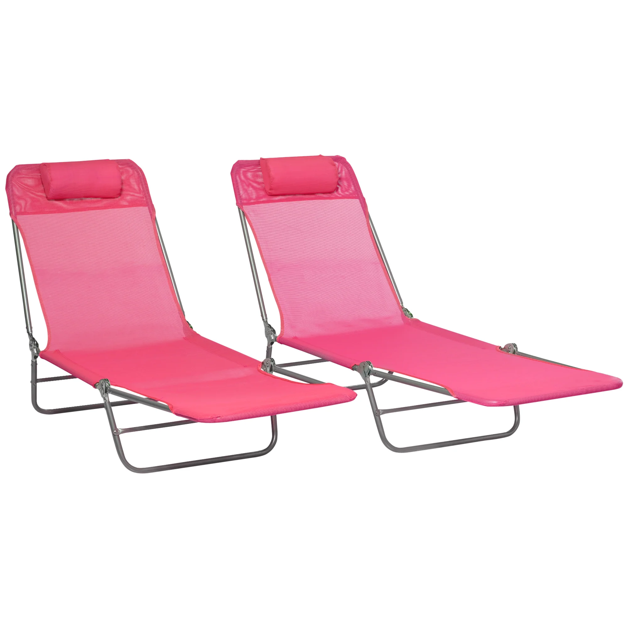 2 Piece Folding Chaise Lounge Chairs, with Reclining Back, Breathable Mesh Seat, Headrest, Pink - Image 12
