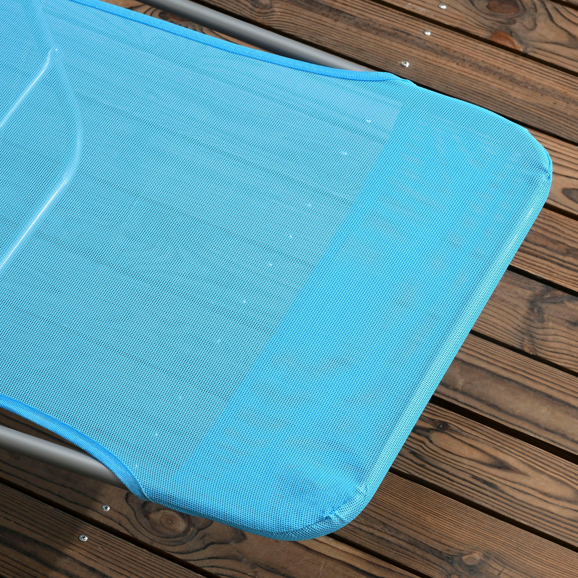 2-Piece Folding Sun Loungers with Reclining Back, Breathable Mesh & Headrest, Blue - Image 11