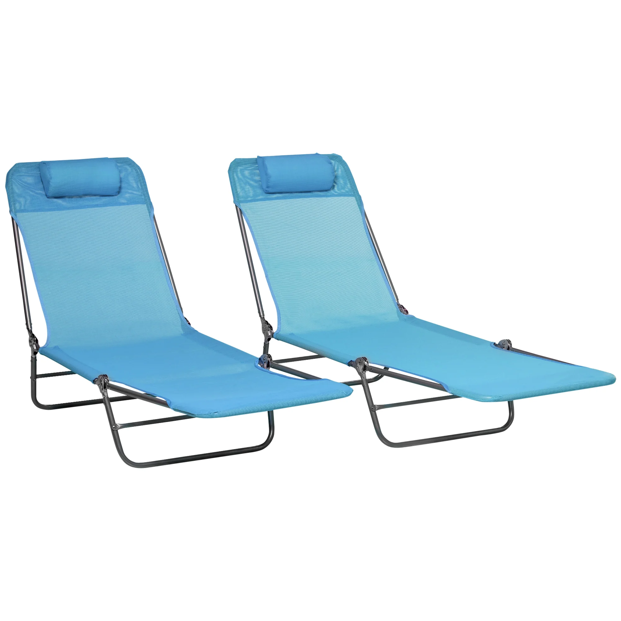 2-Piece Folding Sun Loungers with Reclining Back, Breathable Mesh & Headrest, Blue - Image 12