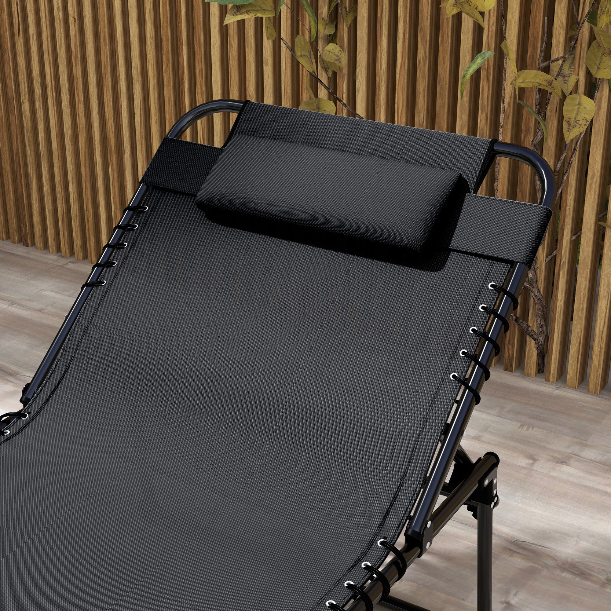 2-Piece Folding Chaise Lounge with 5-Level Reclining Back, Reading Hole & Side Pocket, Black - Image 10