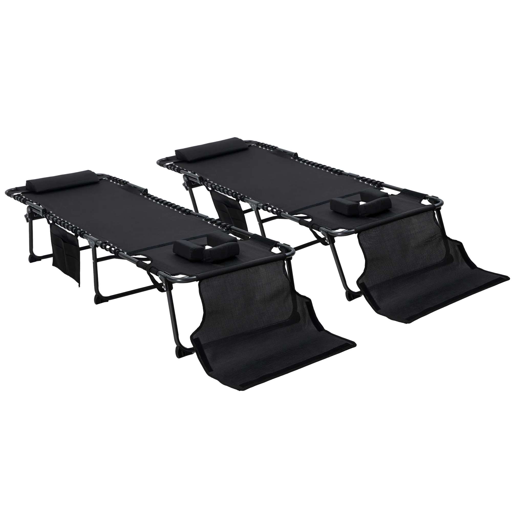 2-Piece Folding Chaise Lounge with 5-Level Reclining Back, Reading Hole & Side Pocket, Black - Image 12