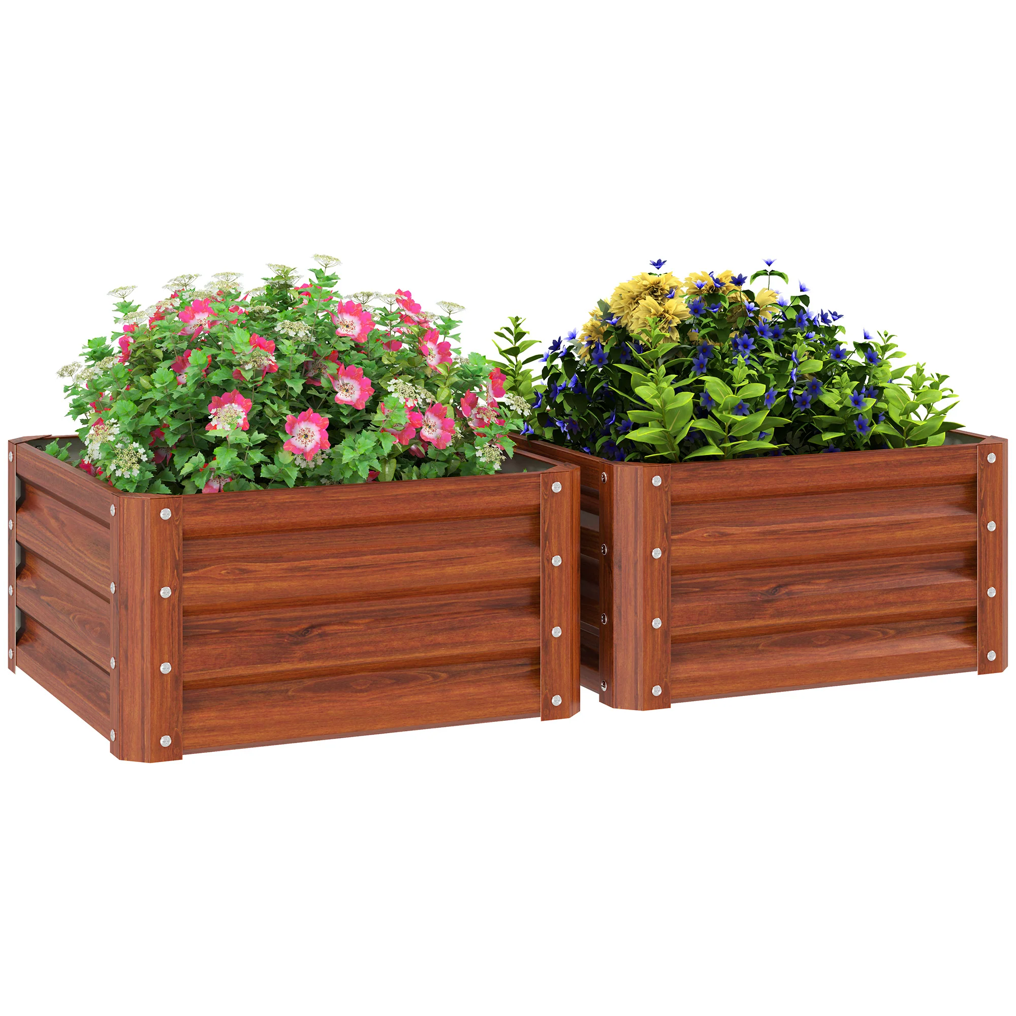 2 Piece Galvanized Raised Garden Bed, 2' x 2' x 1' Metal Planter Box for Growing Vegetables, Flowers, Herbs, Succulents, Brown