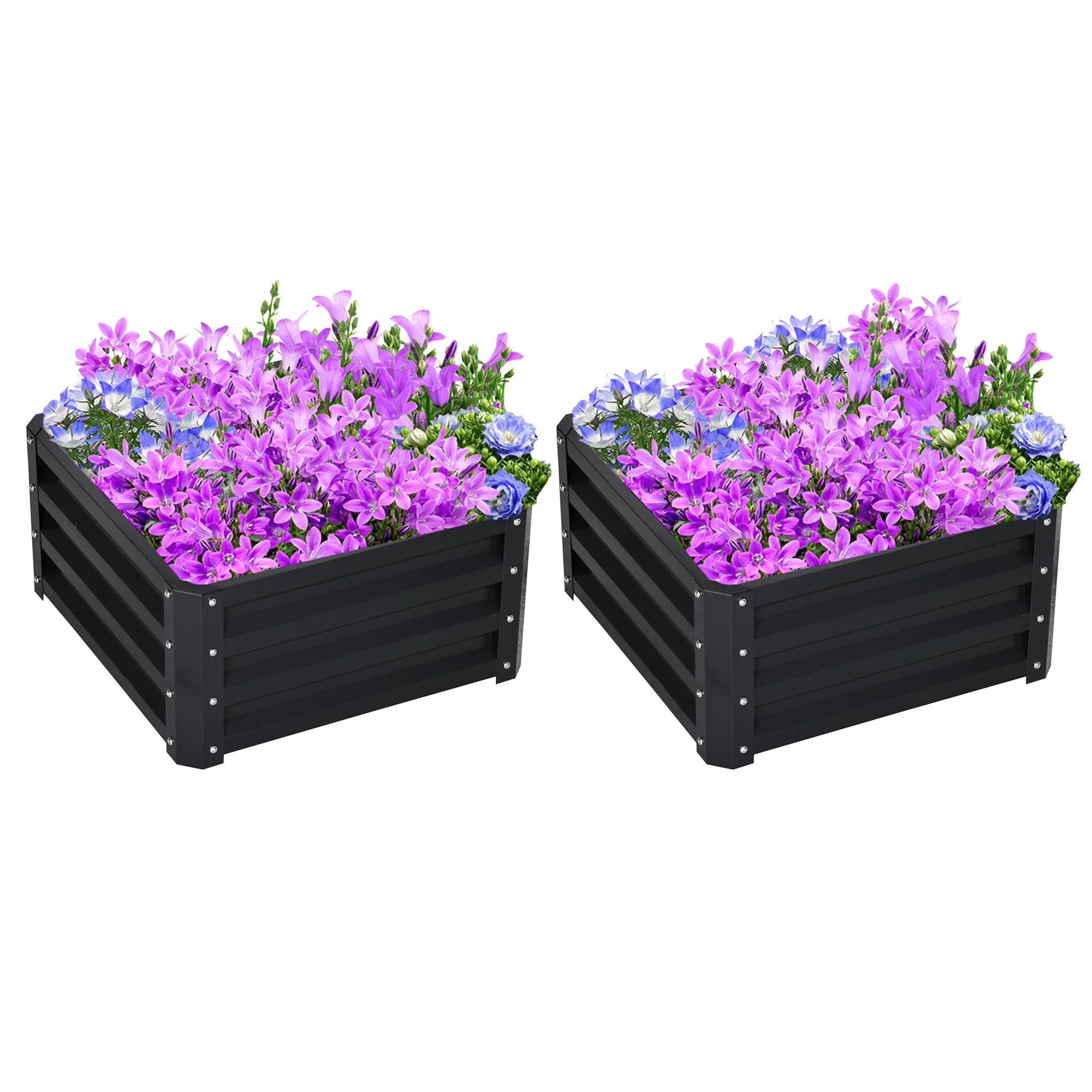 2 Piece Galvanized Raised Garden Bed, 2' x 2' x 1' Metal Planter Box for Growing Vegetables, Flowers, Herbs, Succulents, Dark Gray