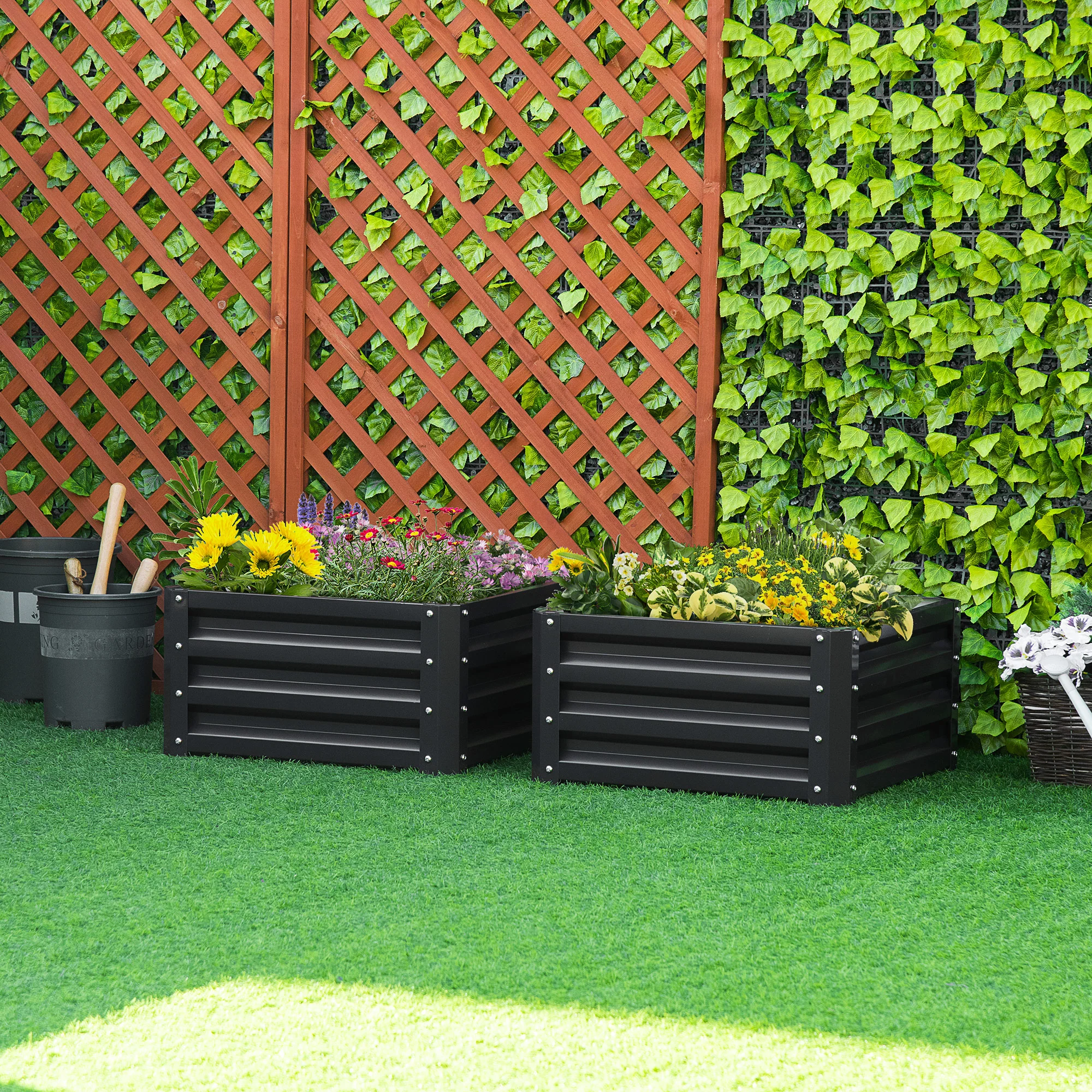2 Piece Galvanized Raised Garden Bed, 2' x 2' x 1' Metal Planter Box for Growing Vegetables, Flowers, Herbs, Succulents, Dark Gray - Image 3