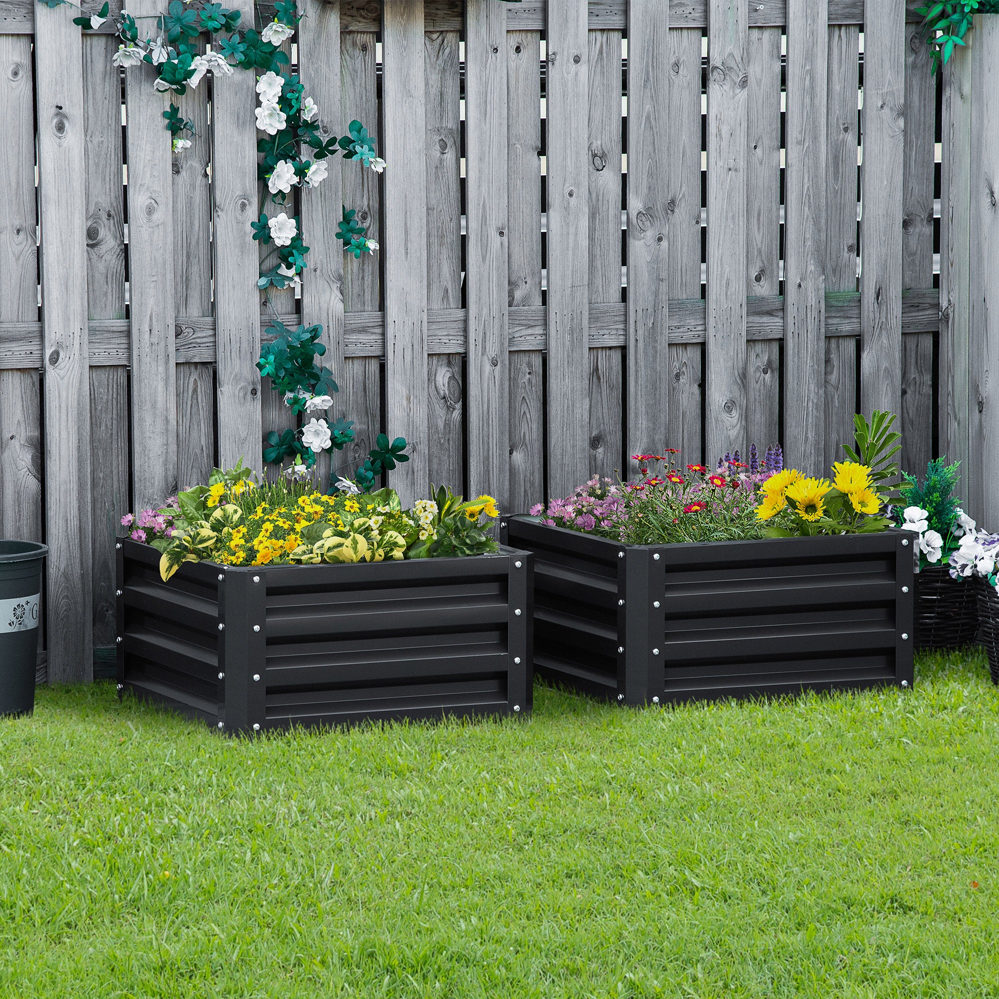 2 Piece Galvanized Raised Garden Bed, 2' x 2' x 1' Metal Planter Box for Growing Vegetables, Flowers, Herbs, Succulents, Dark Gray - Image 4