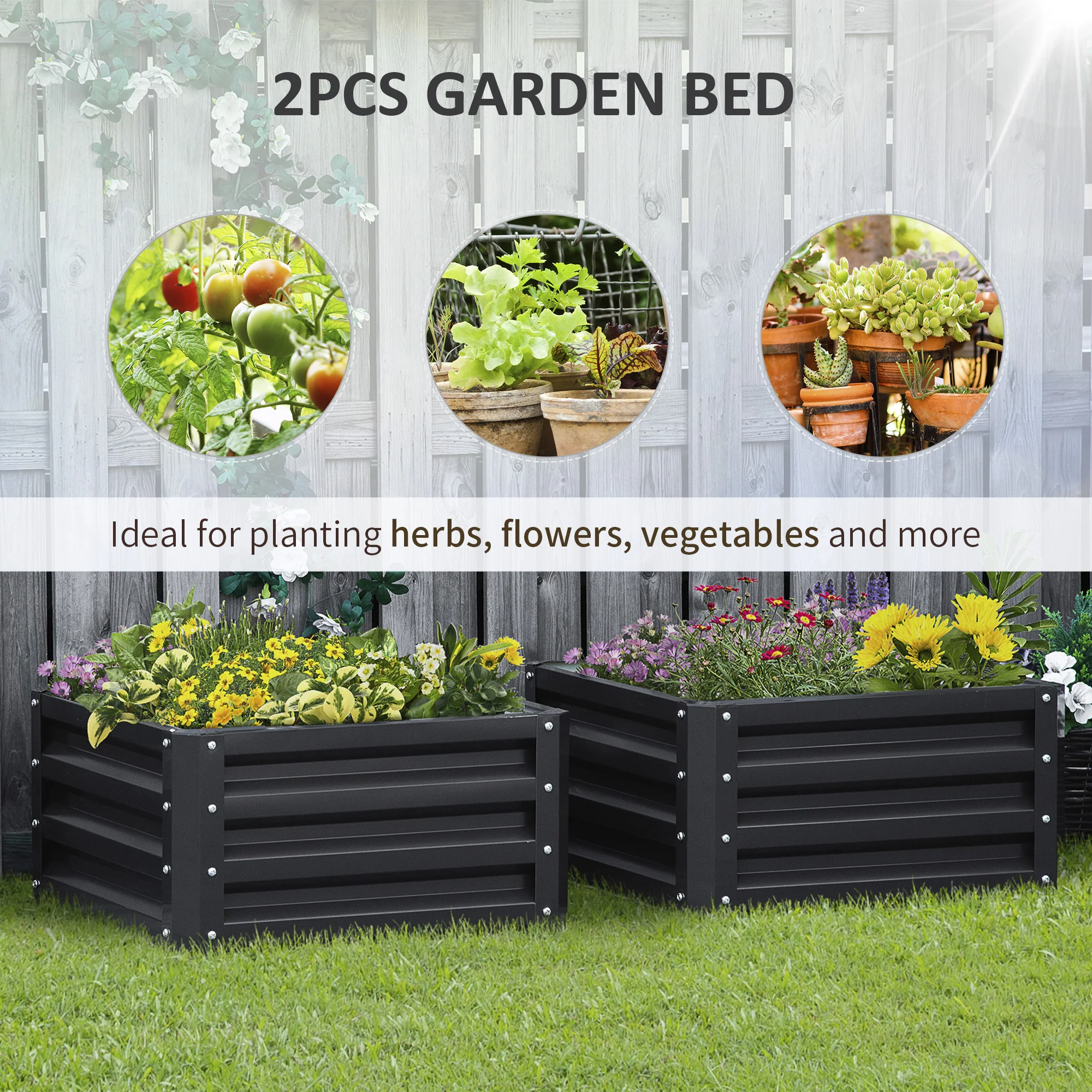 2 Piece Galvanized Raised Garden Bed, 2' x 2' x 1' Metal Planter Box for Growing Vegetables, Flowers, Herbs, Succulents, Dark Gray - Image 6