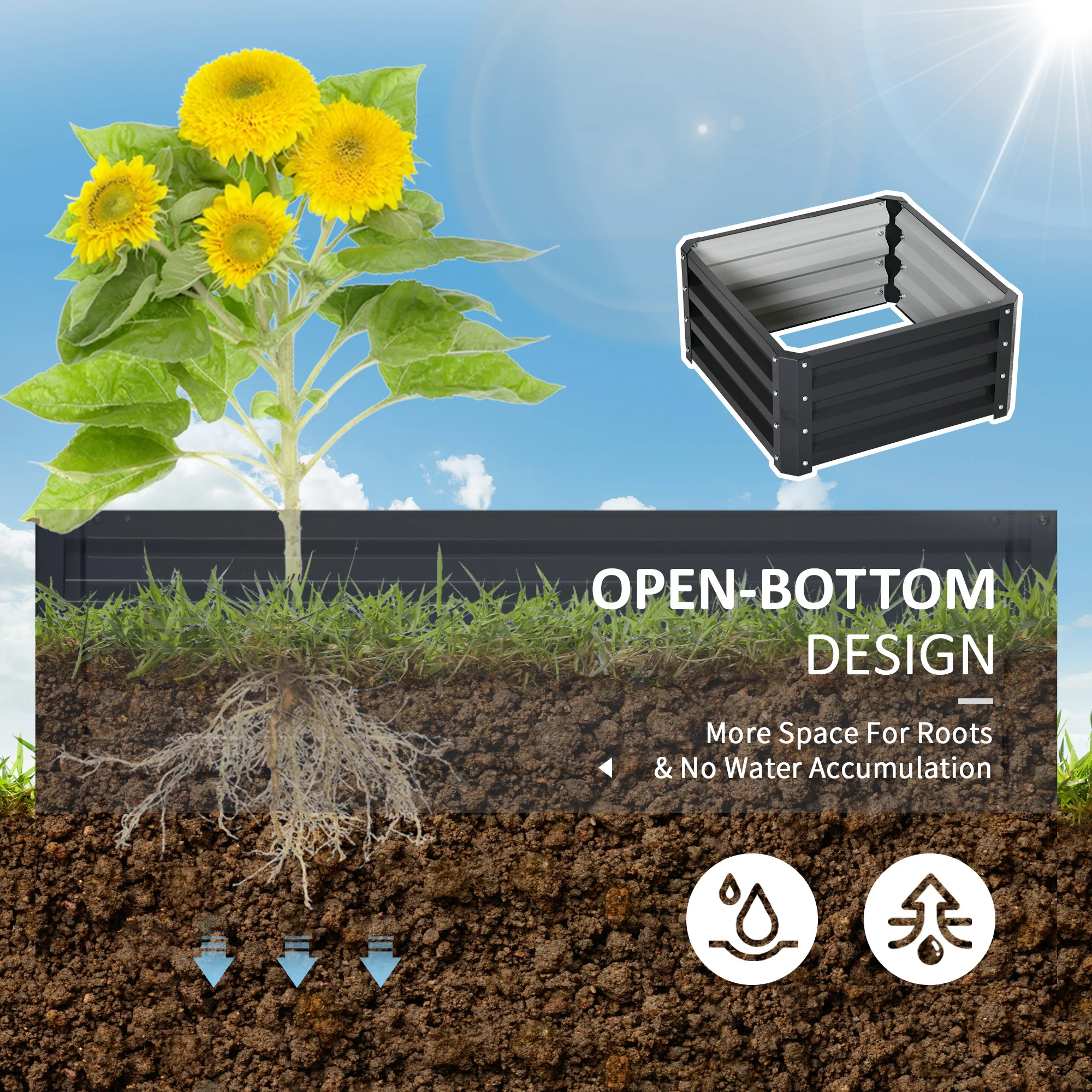 2 Piece Galvanized Raised Garden Bed, 2' x 2' x 1' Metal Planter Box for Growing Vegetables, Flowers, Herbs, Succulents, Dark Gray - Image 8
