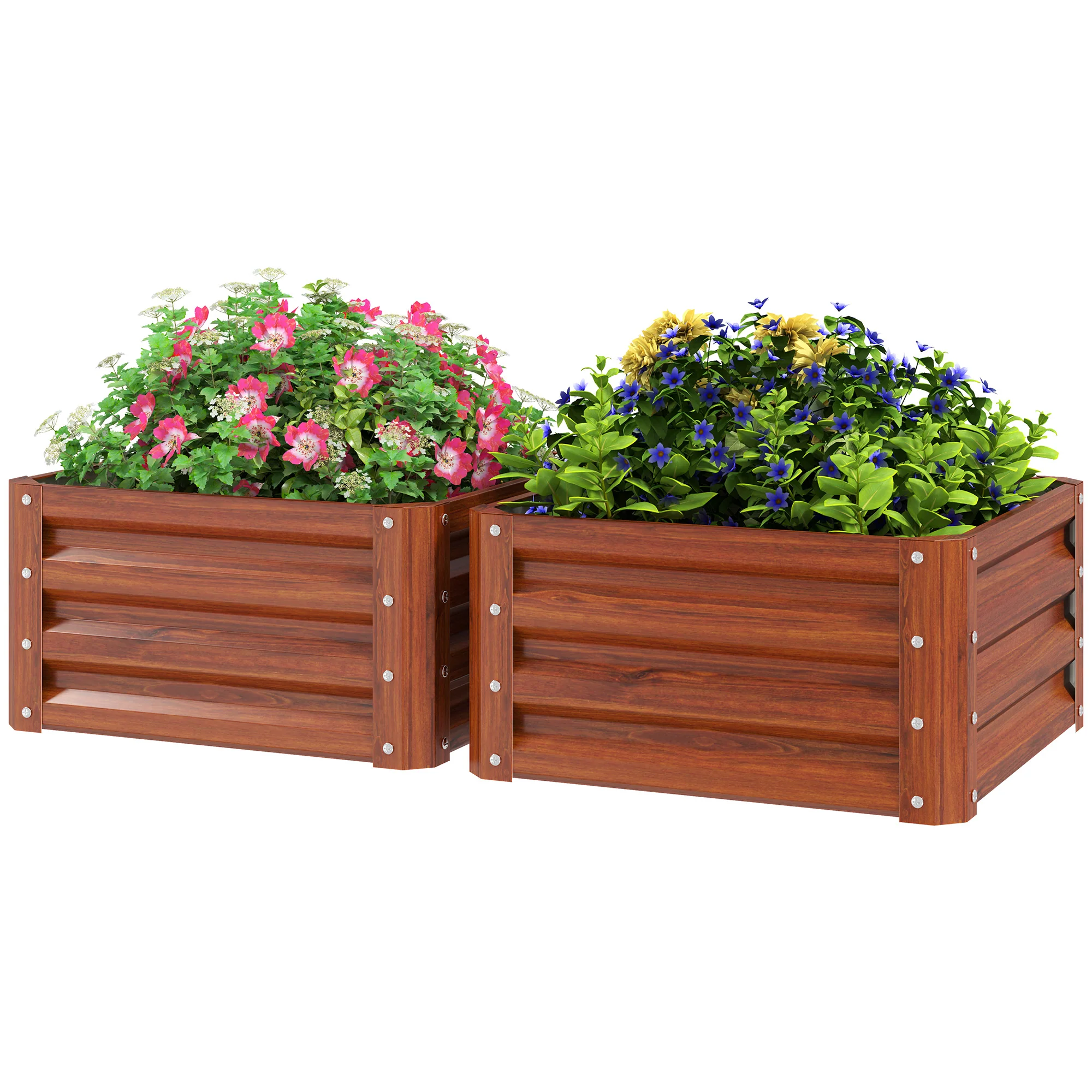 2 Piece Galvanized Raised Garden Bed, 2' x 2' x 1' Metal Planter Box for Growing Vegetables, Flowers, Herbs, Succulents, Brown - Image 2