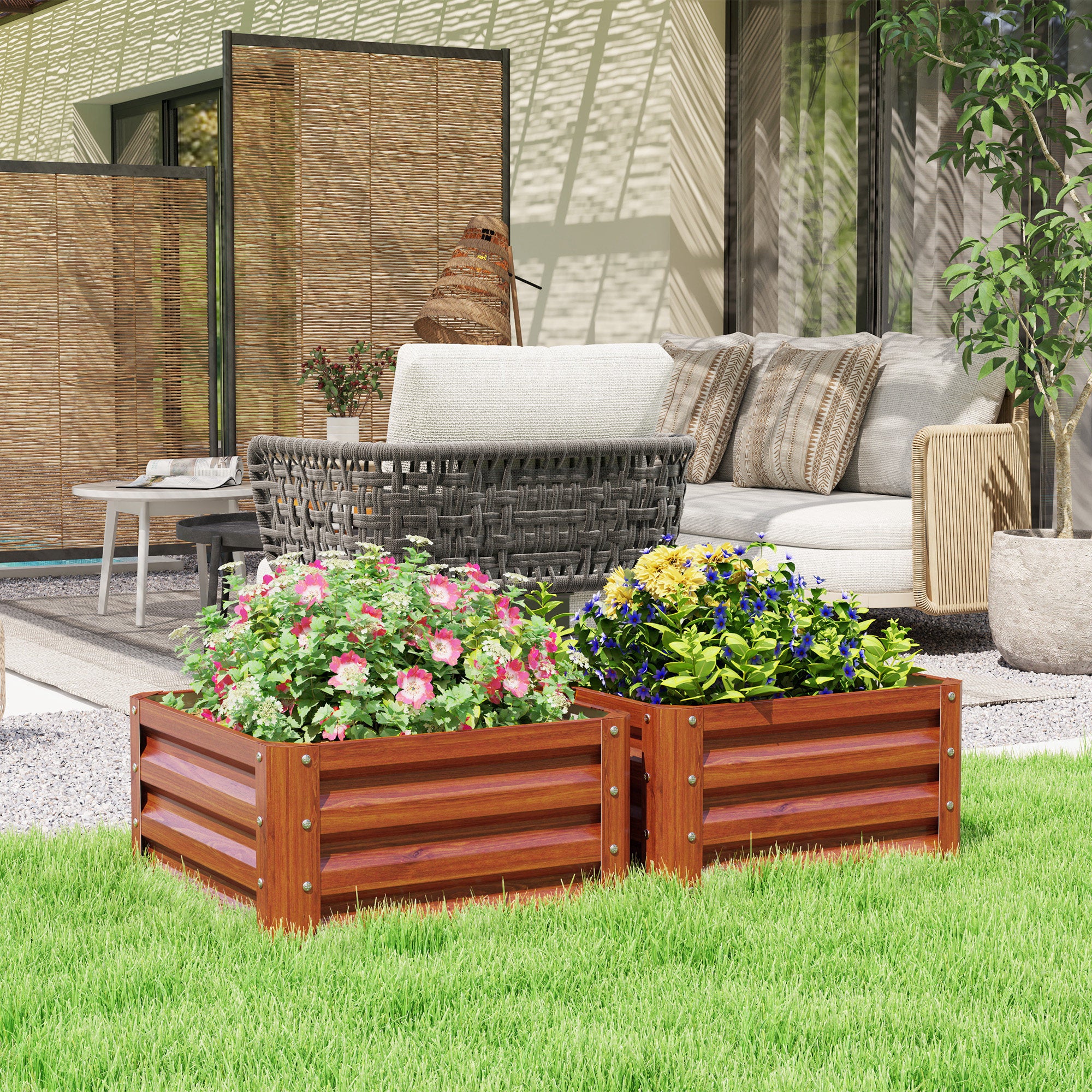 2 Piece Galvanized Raised Garden Bed, 2' x 2' x 1' Metal Planter Box for Growing Vegetables, Flowers, Herbs, Succulents, Brown - Image 3