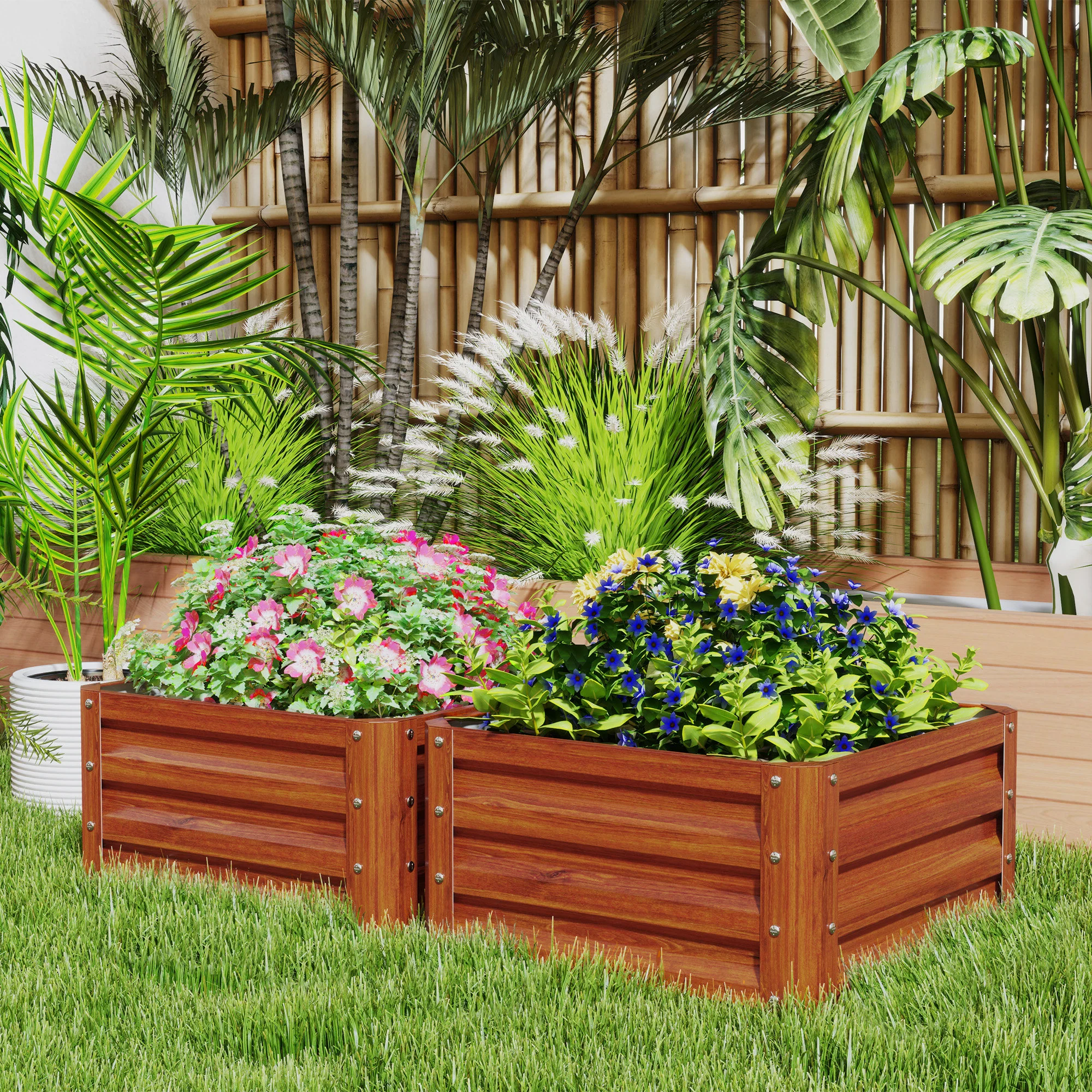 2 Piece Galvanized Raised Garden Bed, 2' x 2' x 1' Metal Planter Box for Growing Vegetables, Flowers, Herbs, Succulents, Brown - Image 4