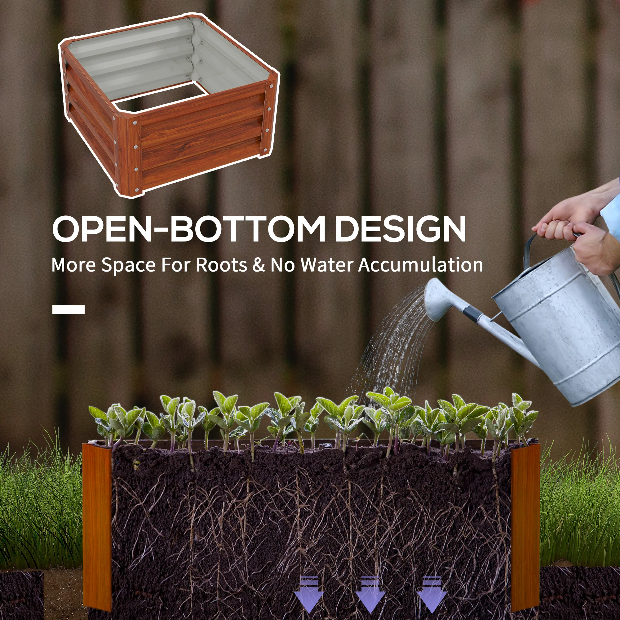 2 Piece Galvanized Raised Garden Bed, 2' x 2' x 1' Metal Planter Box for Growing Vegetables, Flowers, Herbs, Succulents, Brown - Image 7