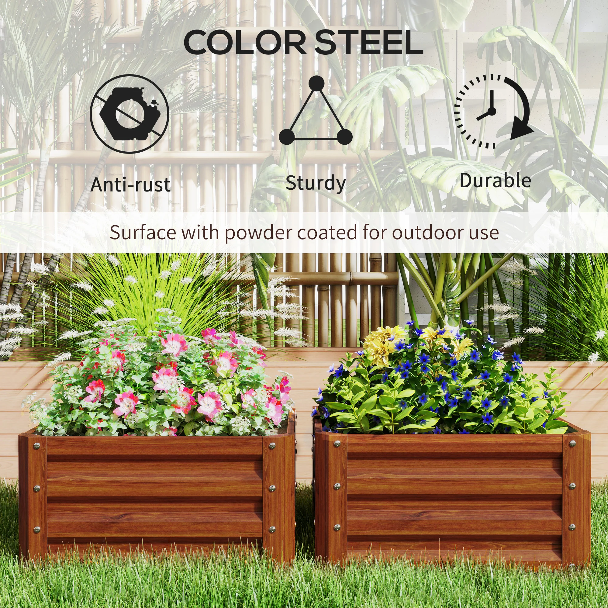 2 Piece Galvanized Raised Garden Bed, 2' x 2' x 1' Metal Planter Box for Growing Vegetables, Flowers, Herbs, Succulents, Brown - Image 8