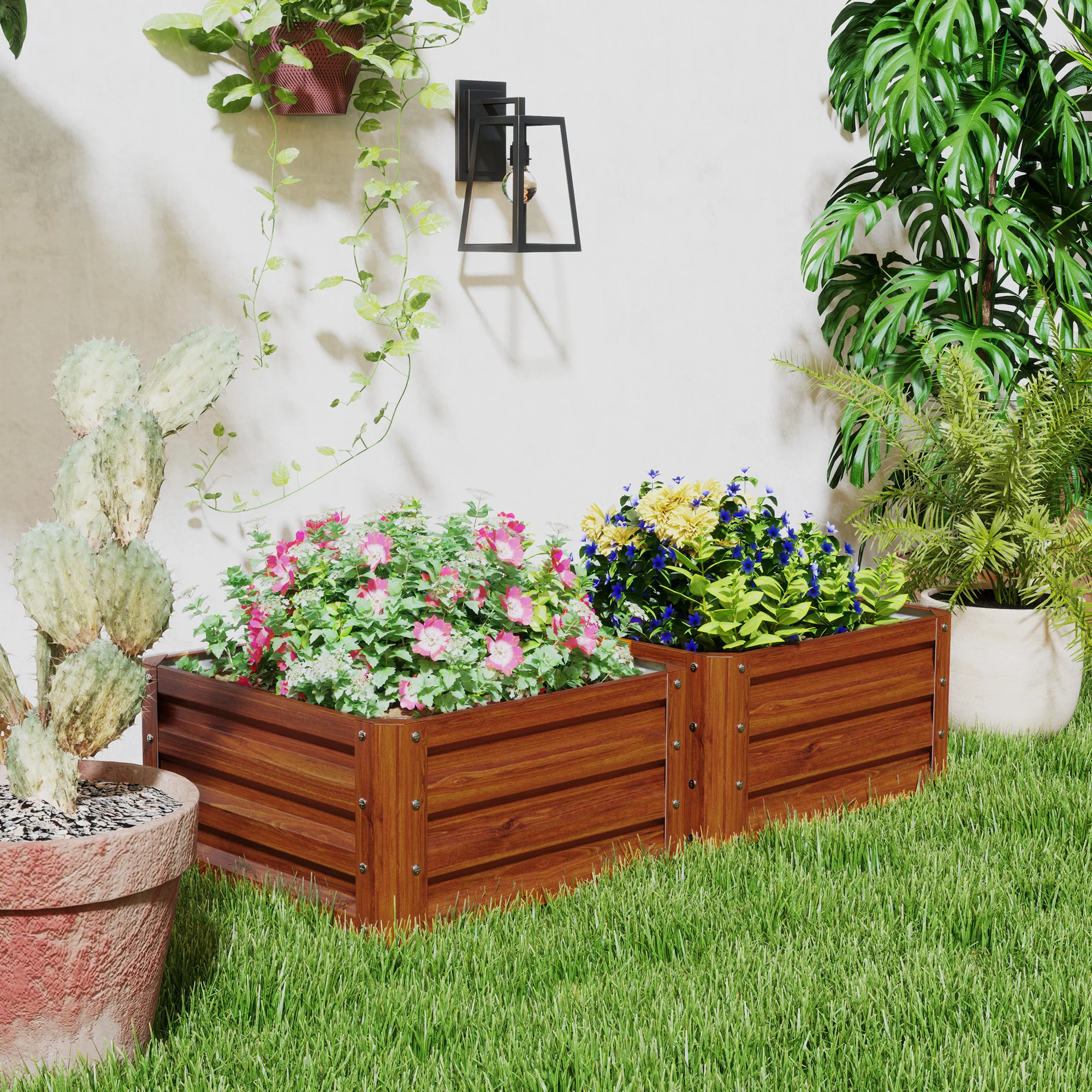 2 Piece Galvanized Raised Garden Bed, 2' x 2' x 1' Metal Planter Box for Growing Vegetables, Flowers, Herbs, Succulents, Brown - Image 9