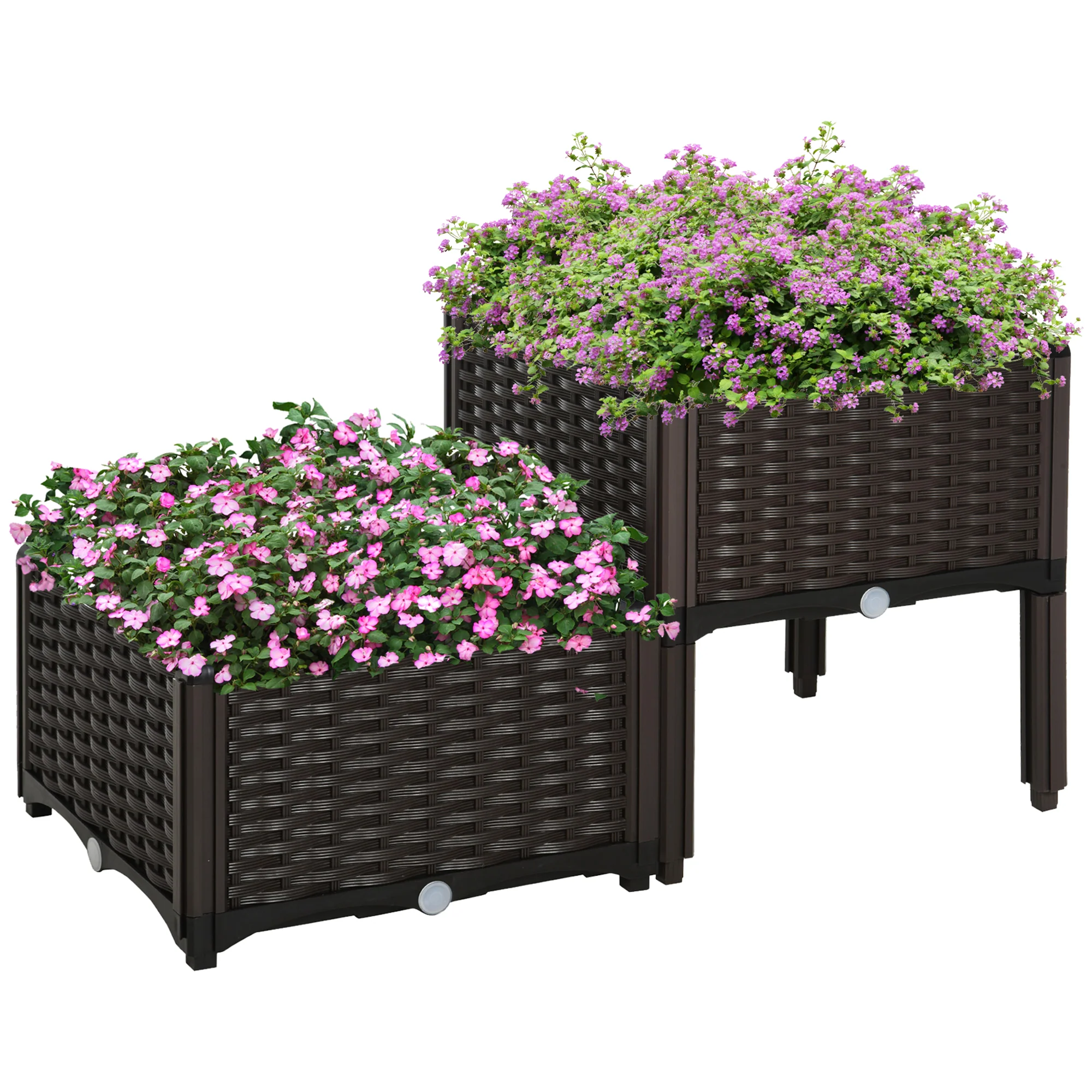 2 Piece Raised Garden Bed with Legs, Self-Watering Planter Box Raised Bed to Grow Flowers, Herbs & Vegetables, Brown