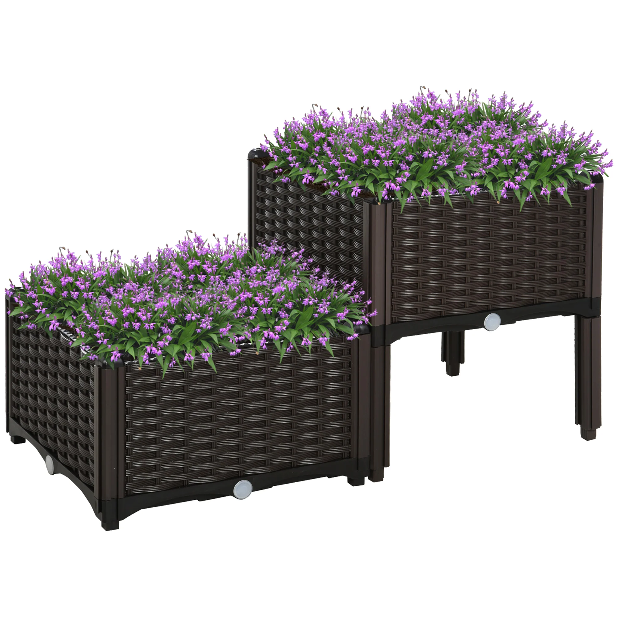 2 Piece Raised Garden Bed with Legs, Self-Watering Planter Box Raised Bed to Grow Flowers, Herbs & Vegetables, Brown - Image 2
