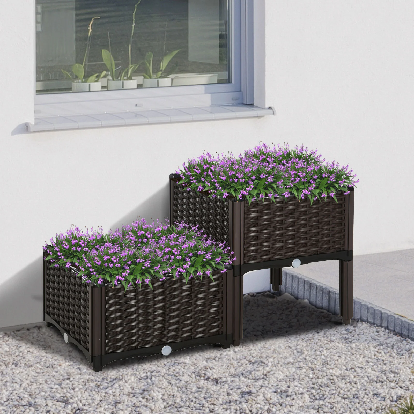 2 Piece Raised Garden Bed with Legs, Self-Watering Planter Box Raised Bed to Grow Flowers, Herbs & Vegetables, Brown - Image 3
