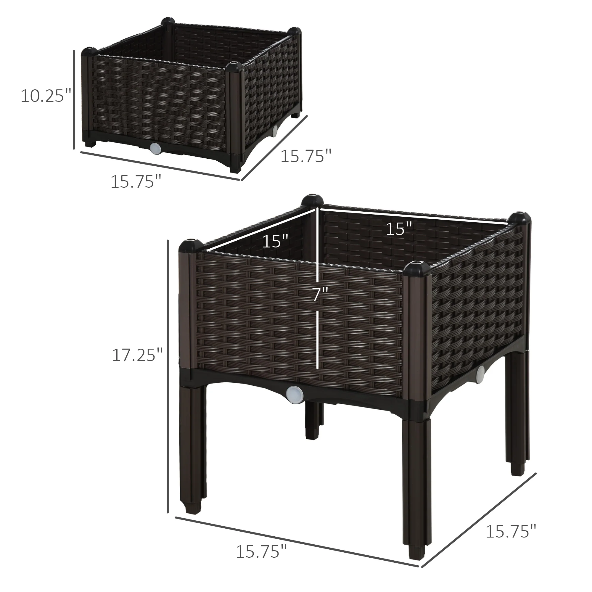 2 Piece Raised Garden Bed with Legs, Self-Watering Planter Box Raised Bed to Grow Flowers, Herbs & Vegetables, Brown - Image 5