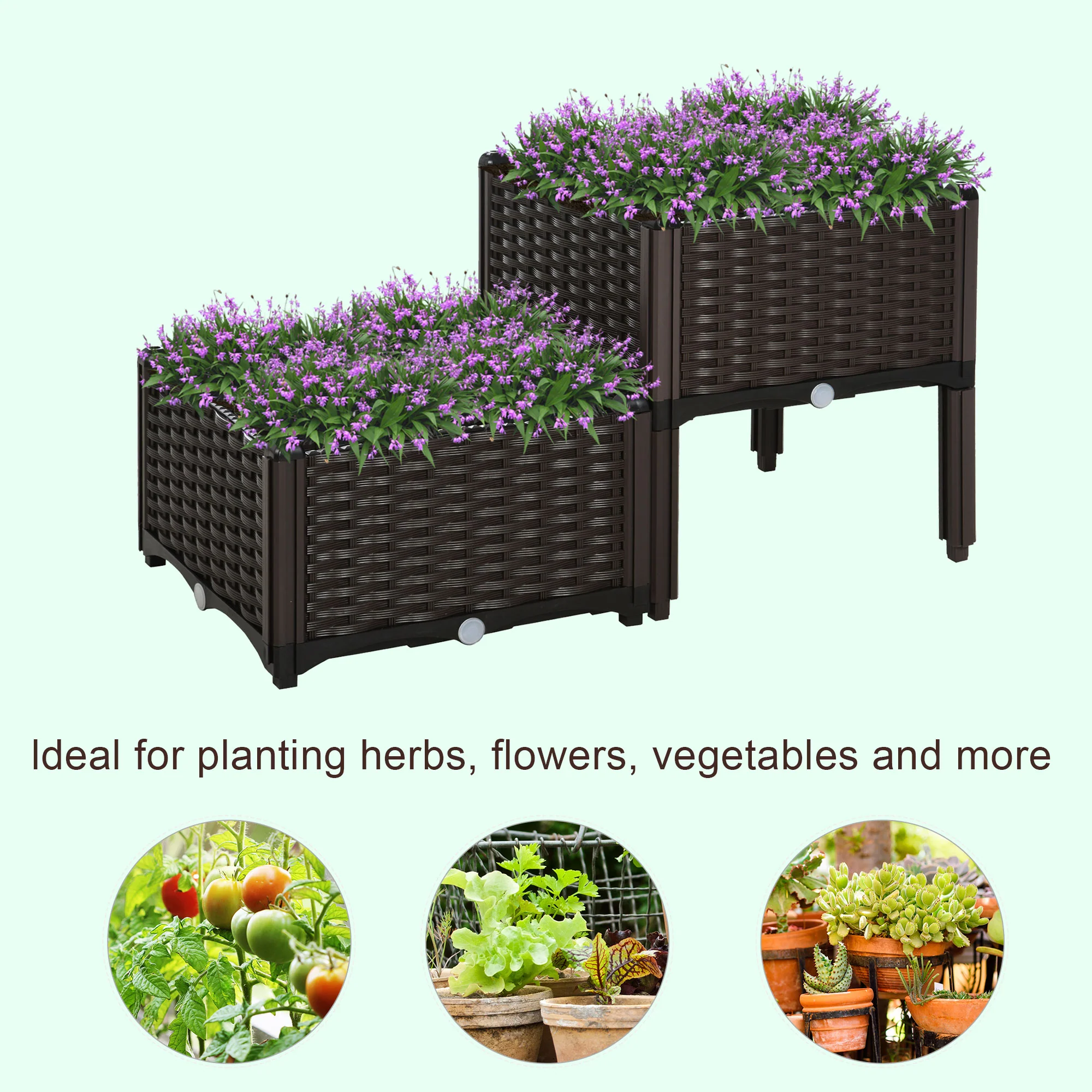 2 Piece Raised Garden Bed with Legs, Self-Watering Planter Box Raised Bed to Grow Flowers, Herbs & Vegetables, Brown - Image 6