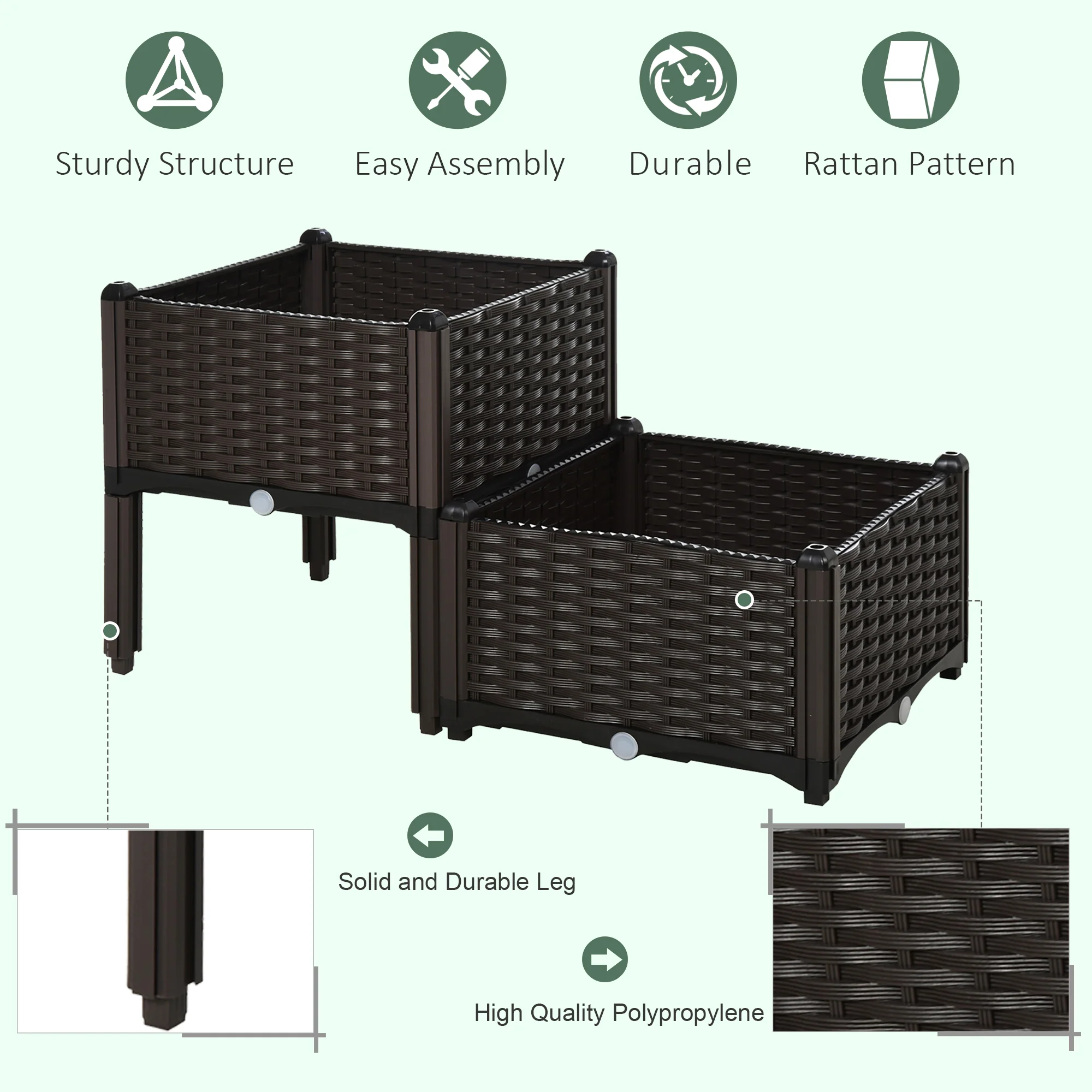 2 Piece Raised Garden Bed with Legs, Self-Watering Planter Box Raised Bed to Grow Flowers, Herbs & Vegetables, Brown - Image 9