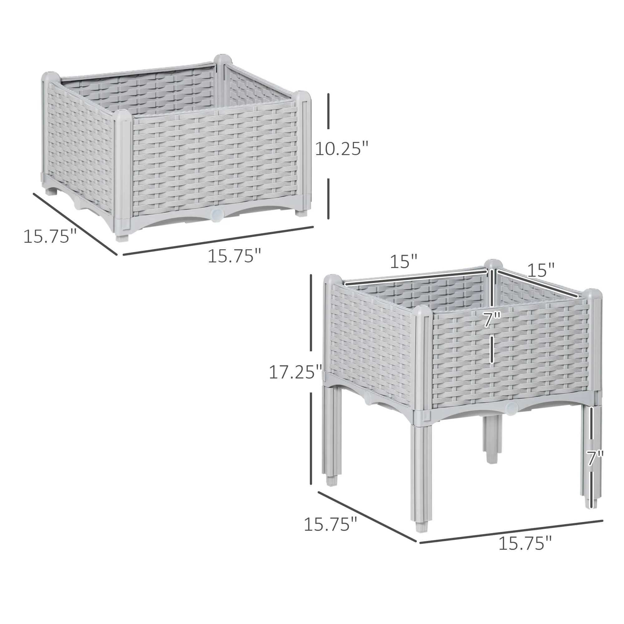 2 Piece Raised Garden Bed with Legs, Self-Watering Planter Box Raised Bed to Grow Flowers, Herbs & Vegetables, Gray - Image 5