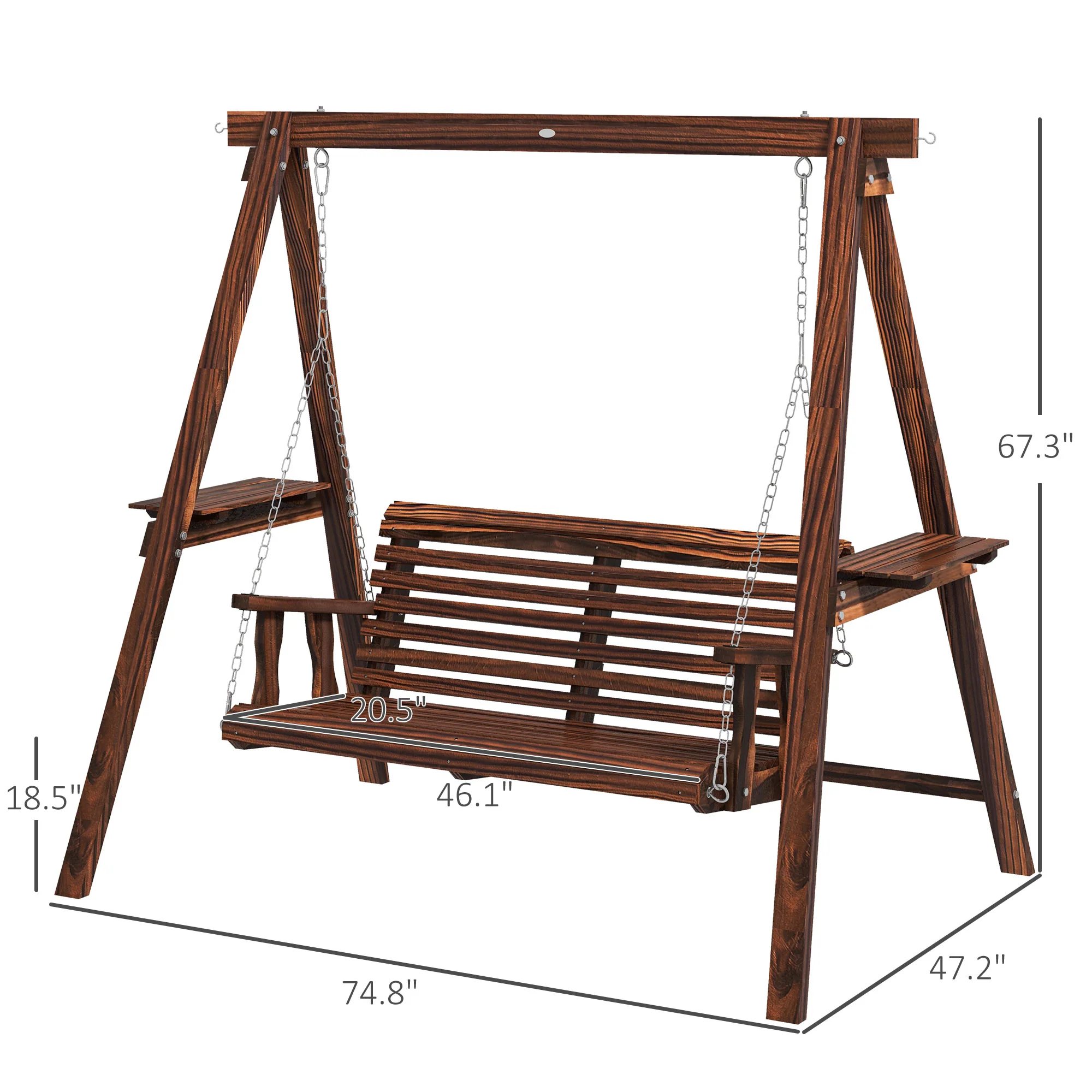 2-Seat Outdoor Swing Chair with Stand & Side Tables, Carbonized Brown - Image 5