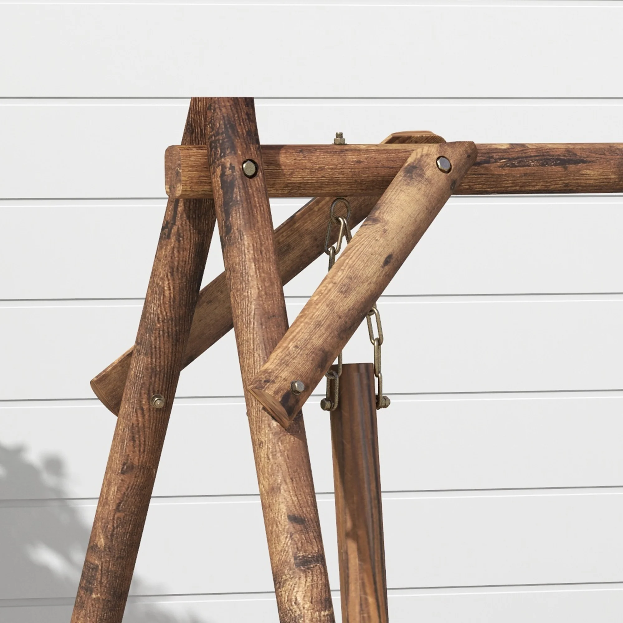 2-Seat Porch Swing, Wooden Log Patio Swing Chair with Wagon Wheel Armrests, Carbonized Brown - Image 10