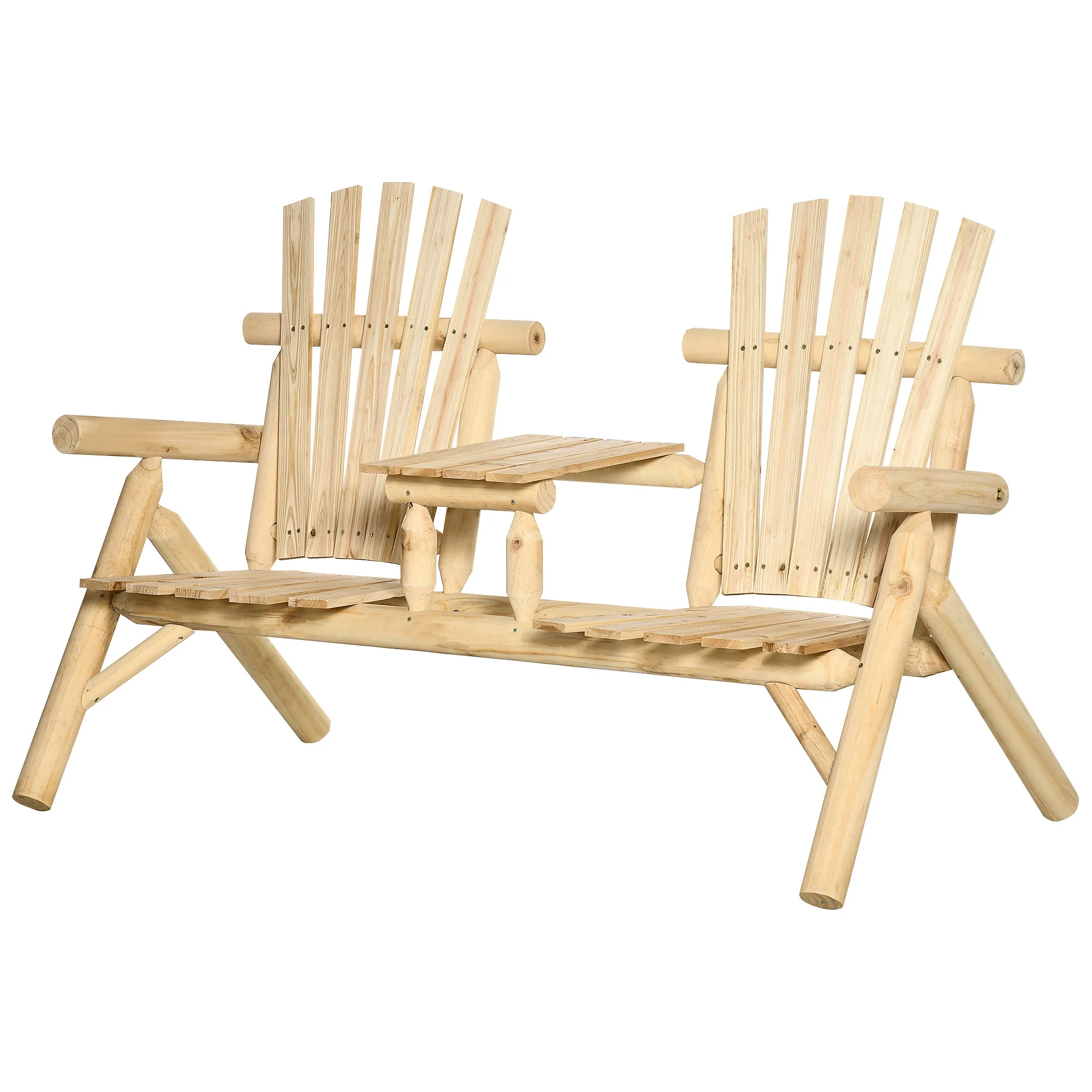 2-Seat Adirondack Loveseat with Fire Pit Table, Natural Wood Finish - Image 4
