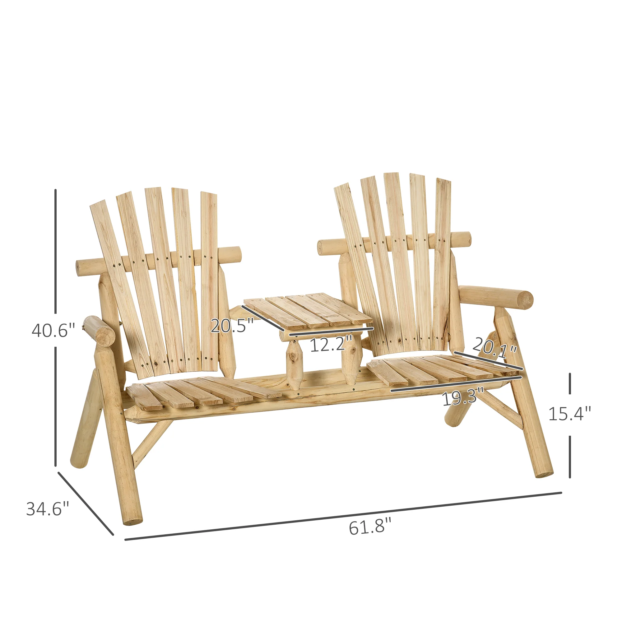 2-Seat Adirondack Loveseat with Fire Pit Table, Natural Wood Finish - Image 5