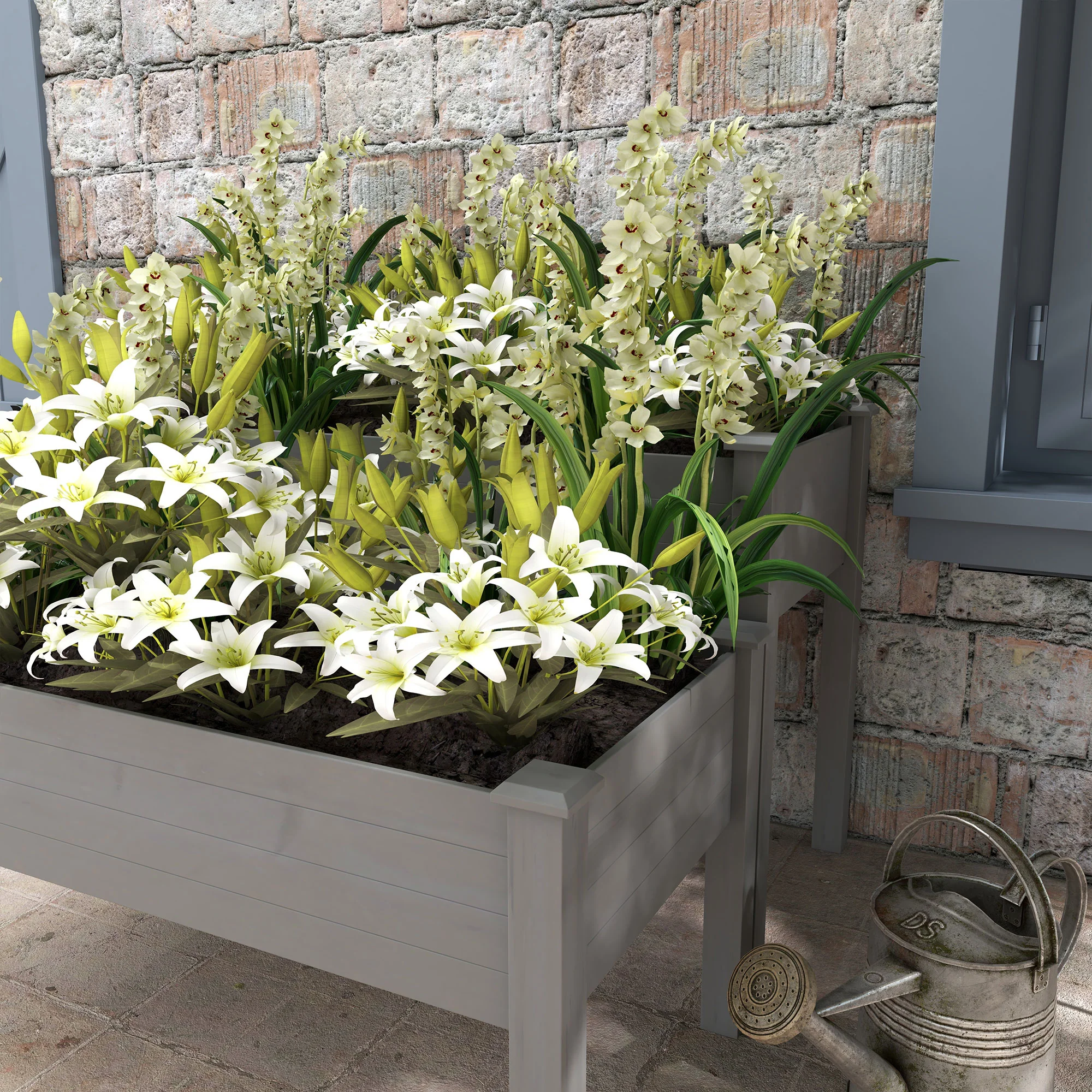 2-Tier Wooden Raised Garden Bed with Drainage hole for Flowers, Vegetables, Herbs, Gray - Image 10