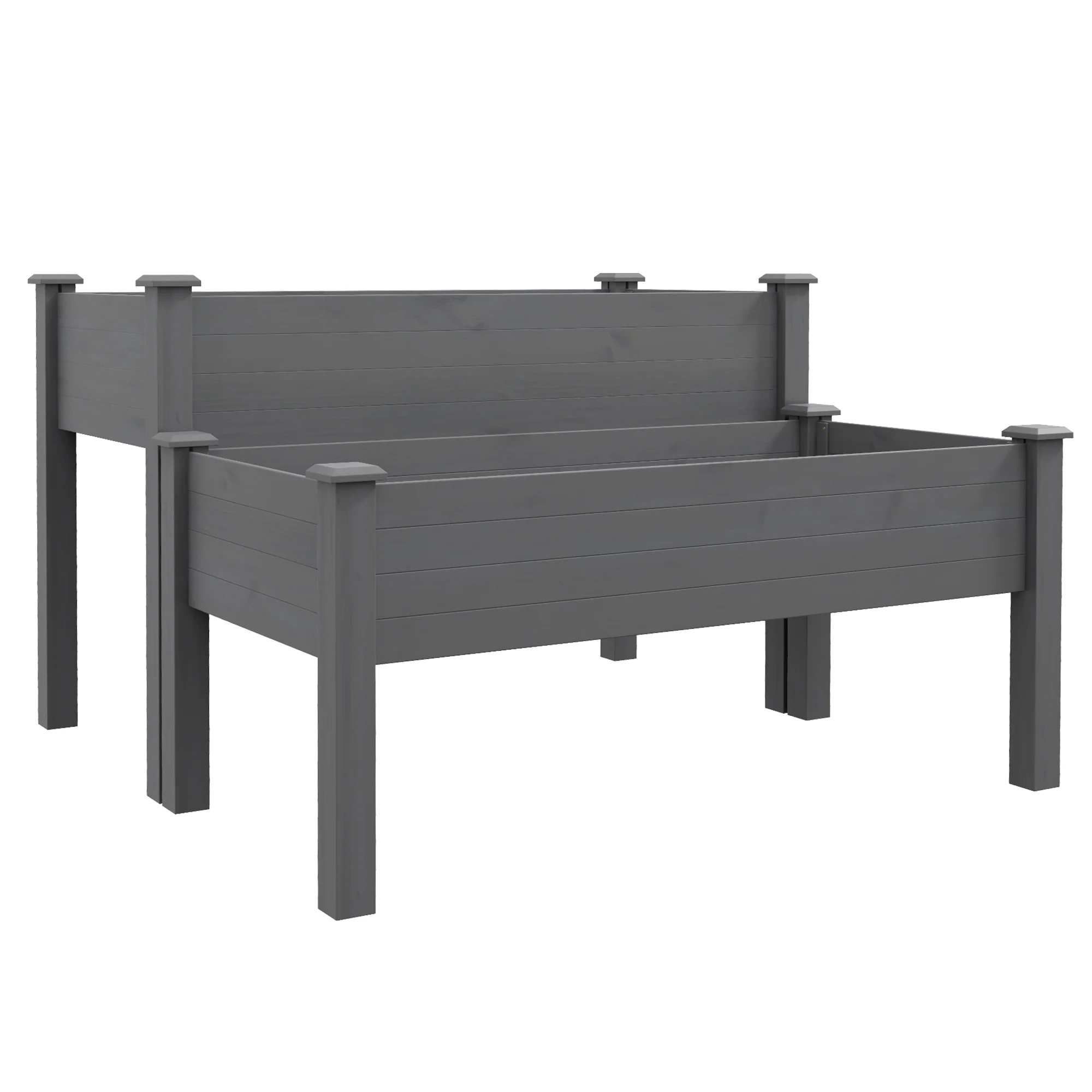 2-Tier Wooden Raised Garden Bed with Drainage hole for Flowers, Vegetables, Herbs, Gray - Image 12