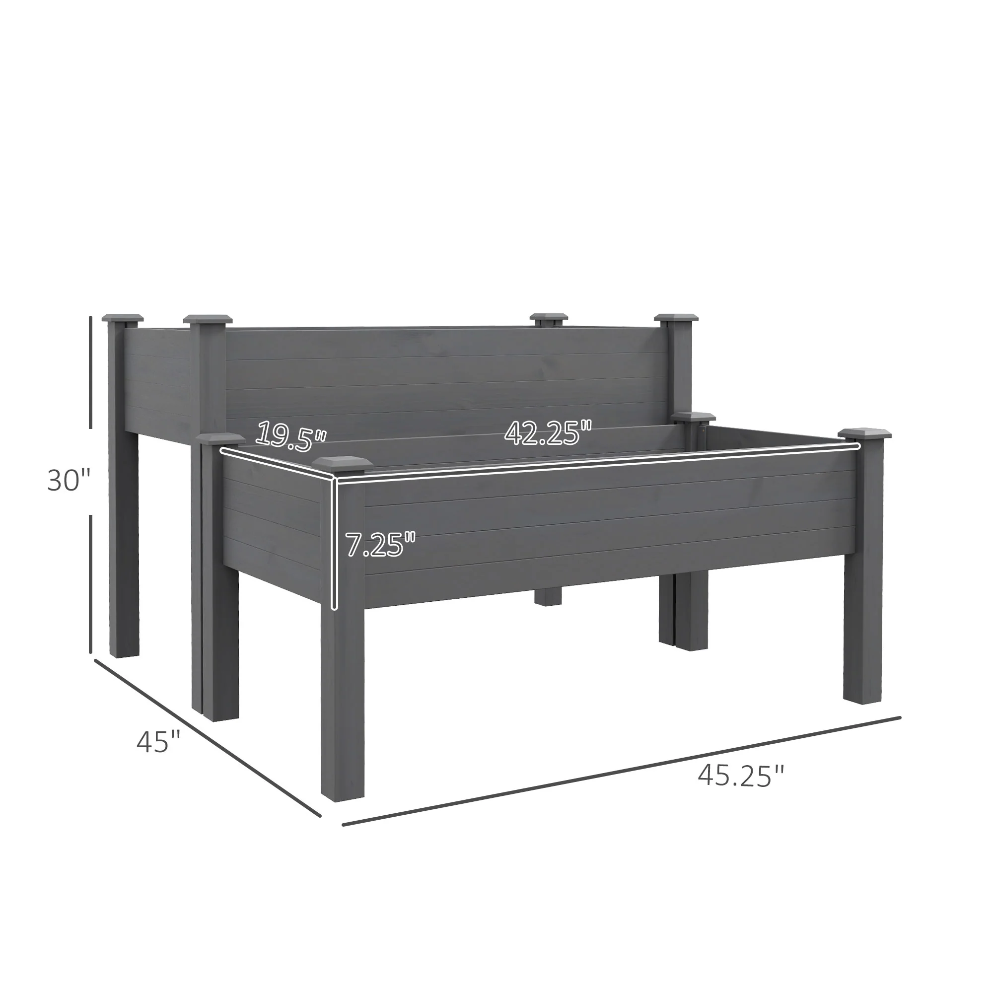 2-Tier Wooden Raised Garden Bed with Drainage hole for Flowers, Vegetables, Herbs, Gray - Image 5