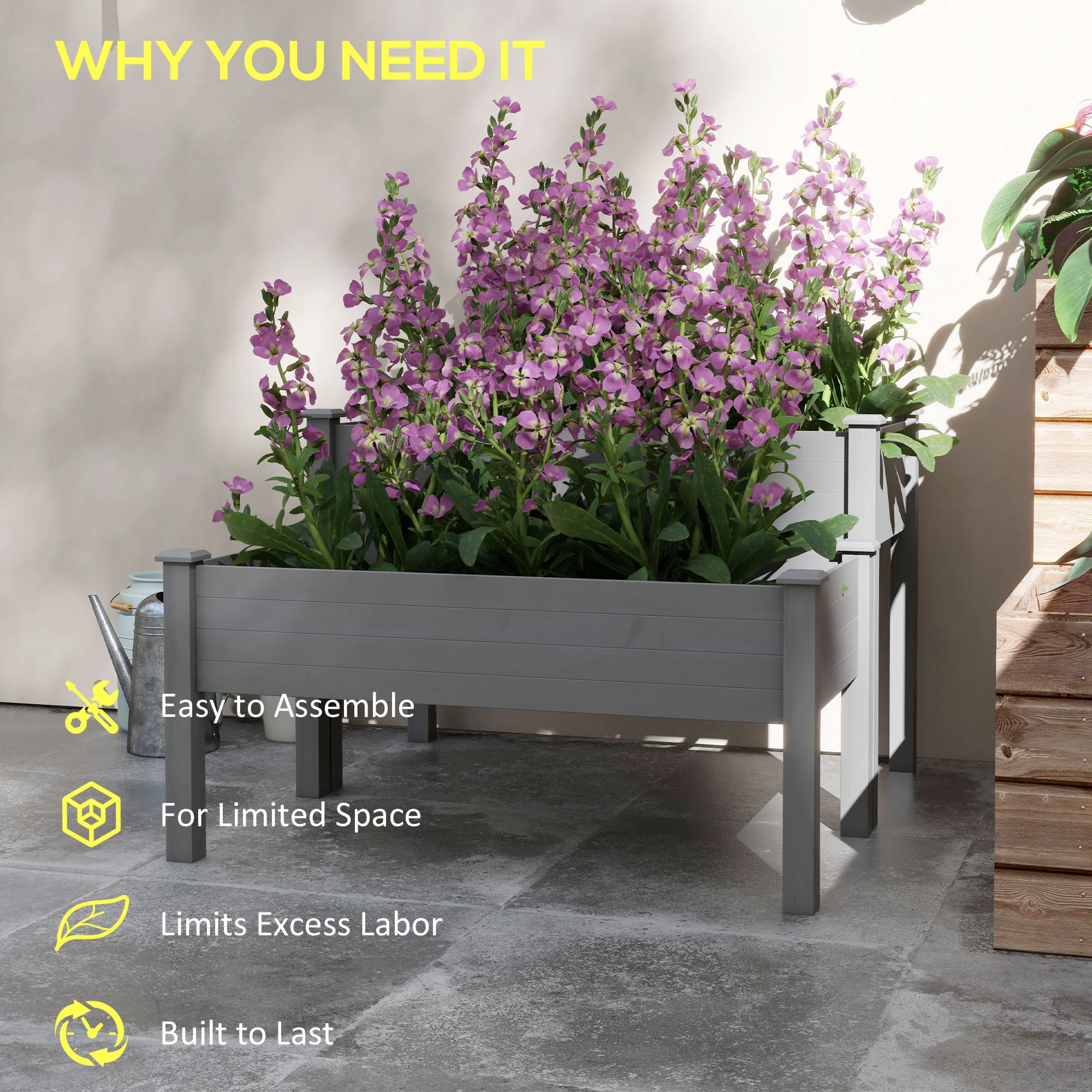 2-Tier Wooden Raised Garden Bed with Drainage hole for Flowers, Vegetables, Herbs, Gray - Image 7