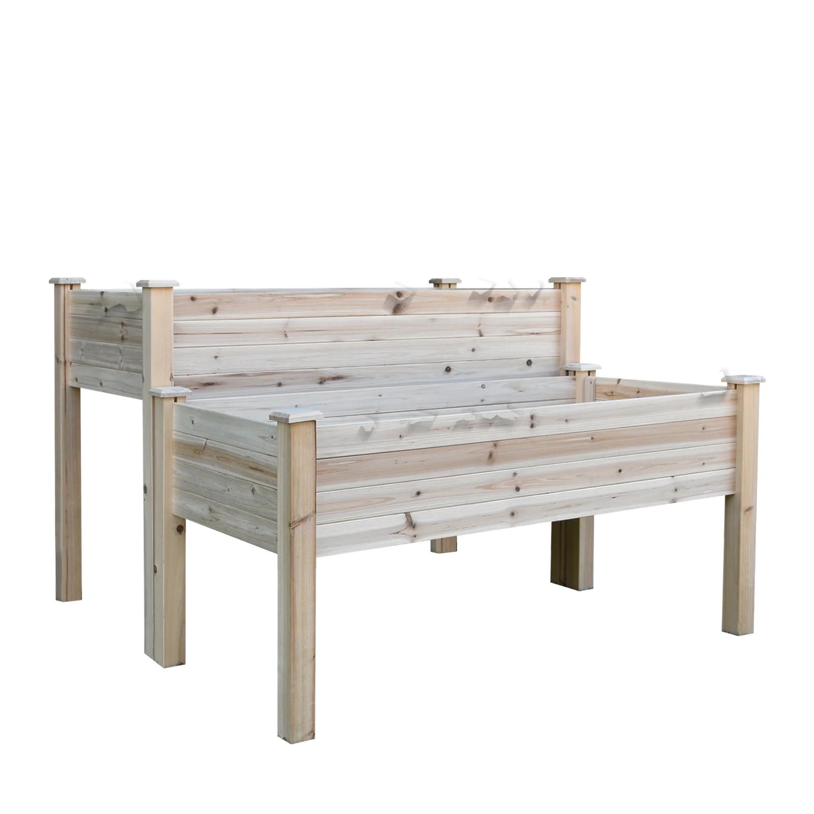 2-Tier Wooden Raised Garden Bed with Drainage hole for Flowers, Vegetables, Herbs, Natural - Image 12